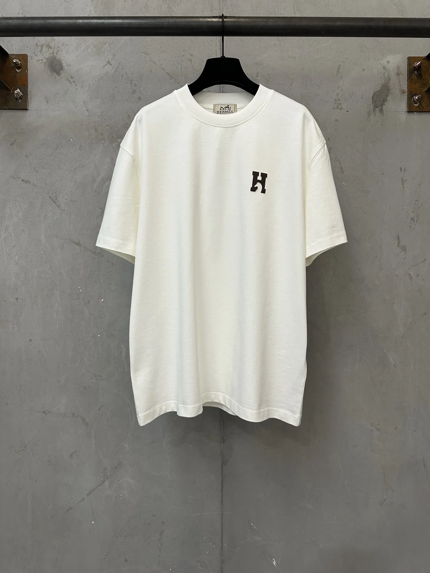 Heavyweight Cotton T-Shirt with Leather Patch D21021807