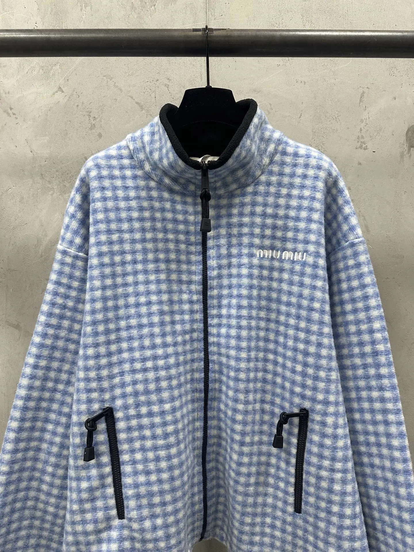 Embroidered Gingham Fleece Zip-Up Jacket D37023567 — view 3