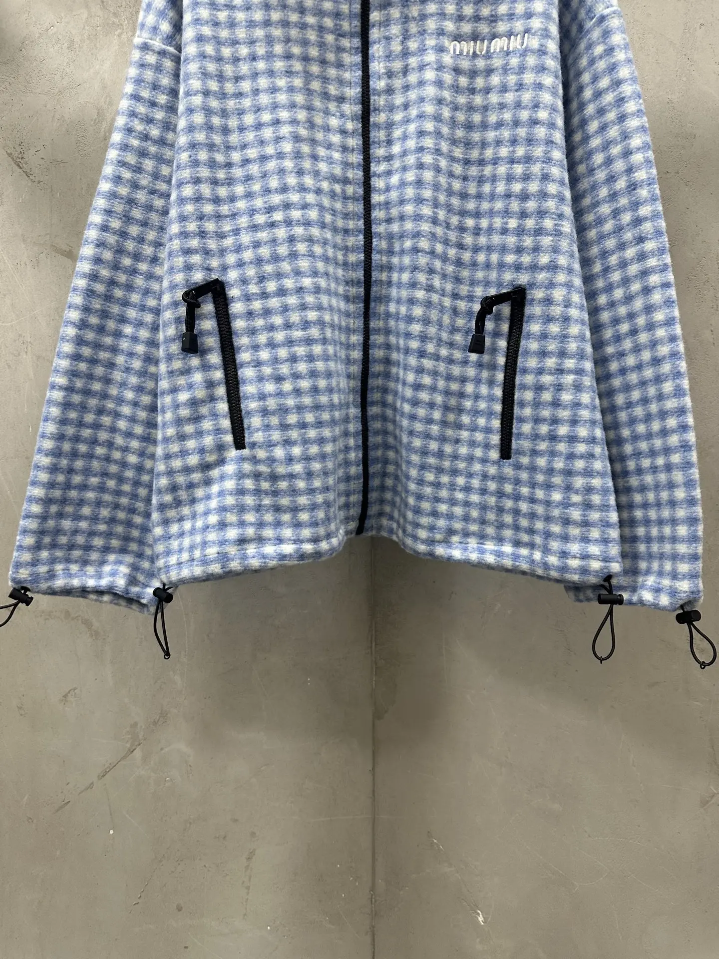Embroidered Gingham Fleece Zip-Up Jacket D37023567 — view 4