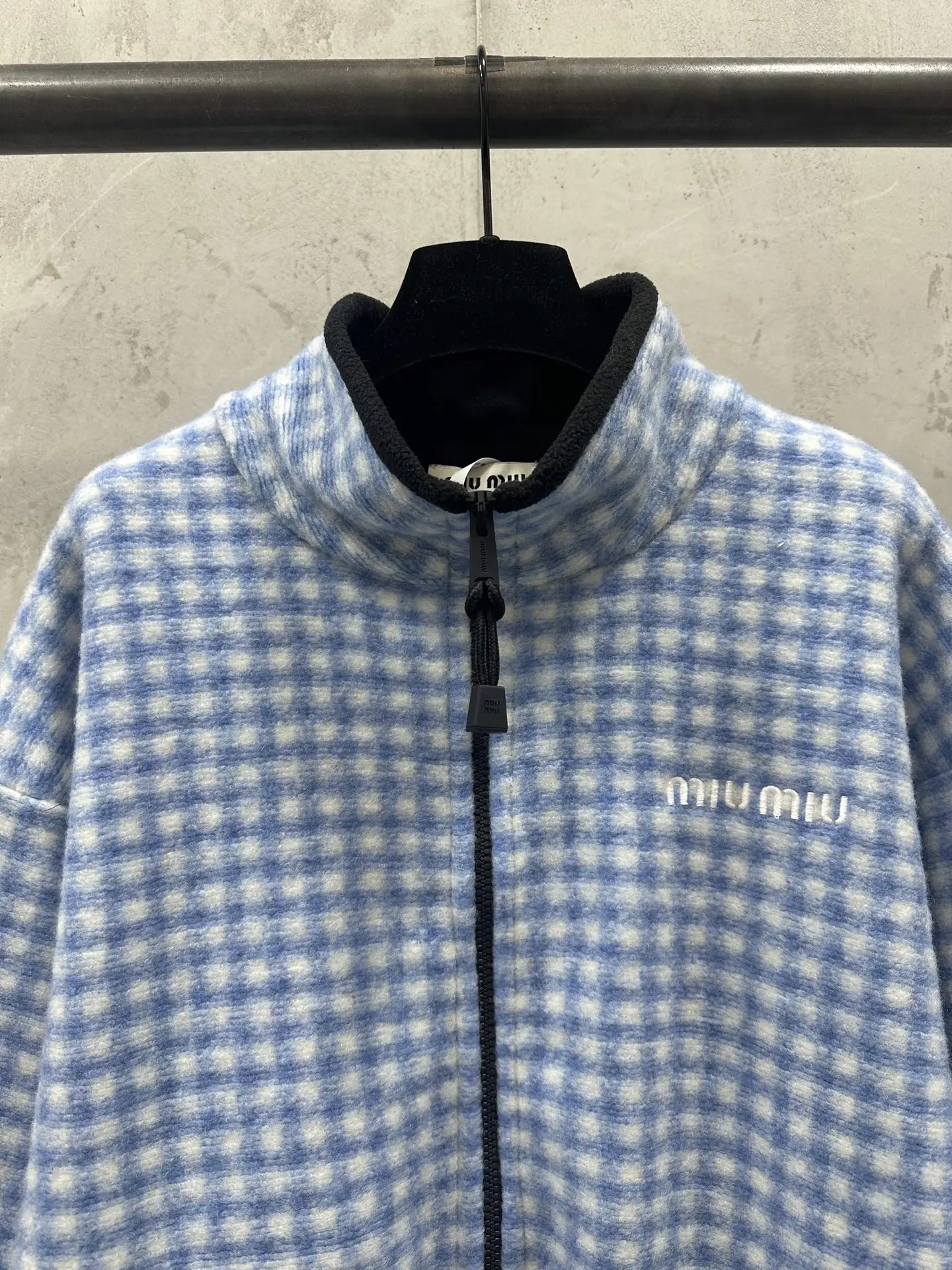 Embroidered Gingham Fleece Zip-Up Jacket D37023567 — view 5