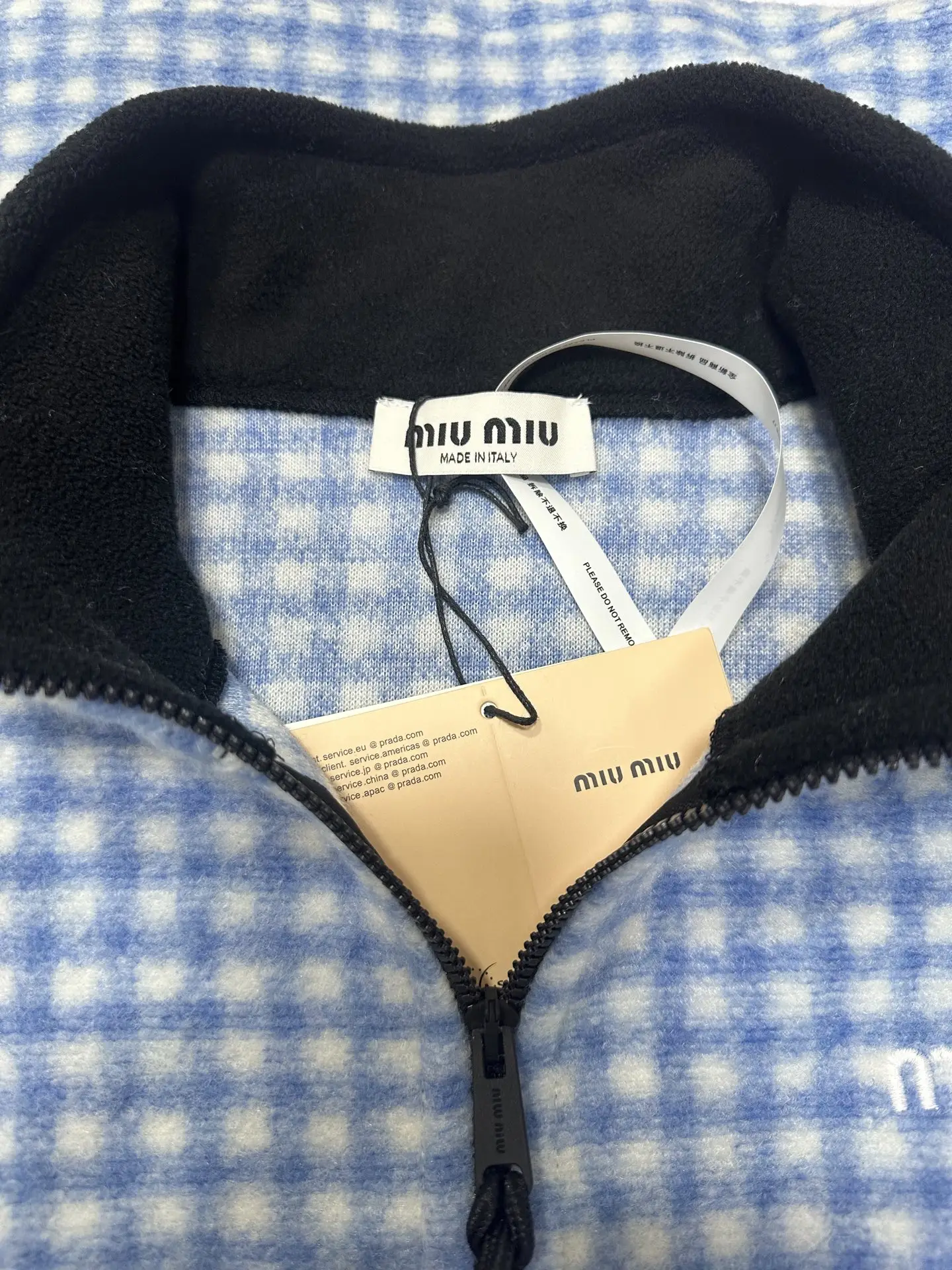 Embroidered Gingham Fleece Zip-Up Jacket D37023567 — view 6