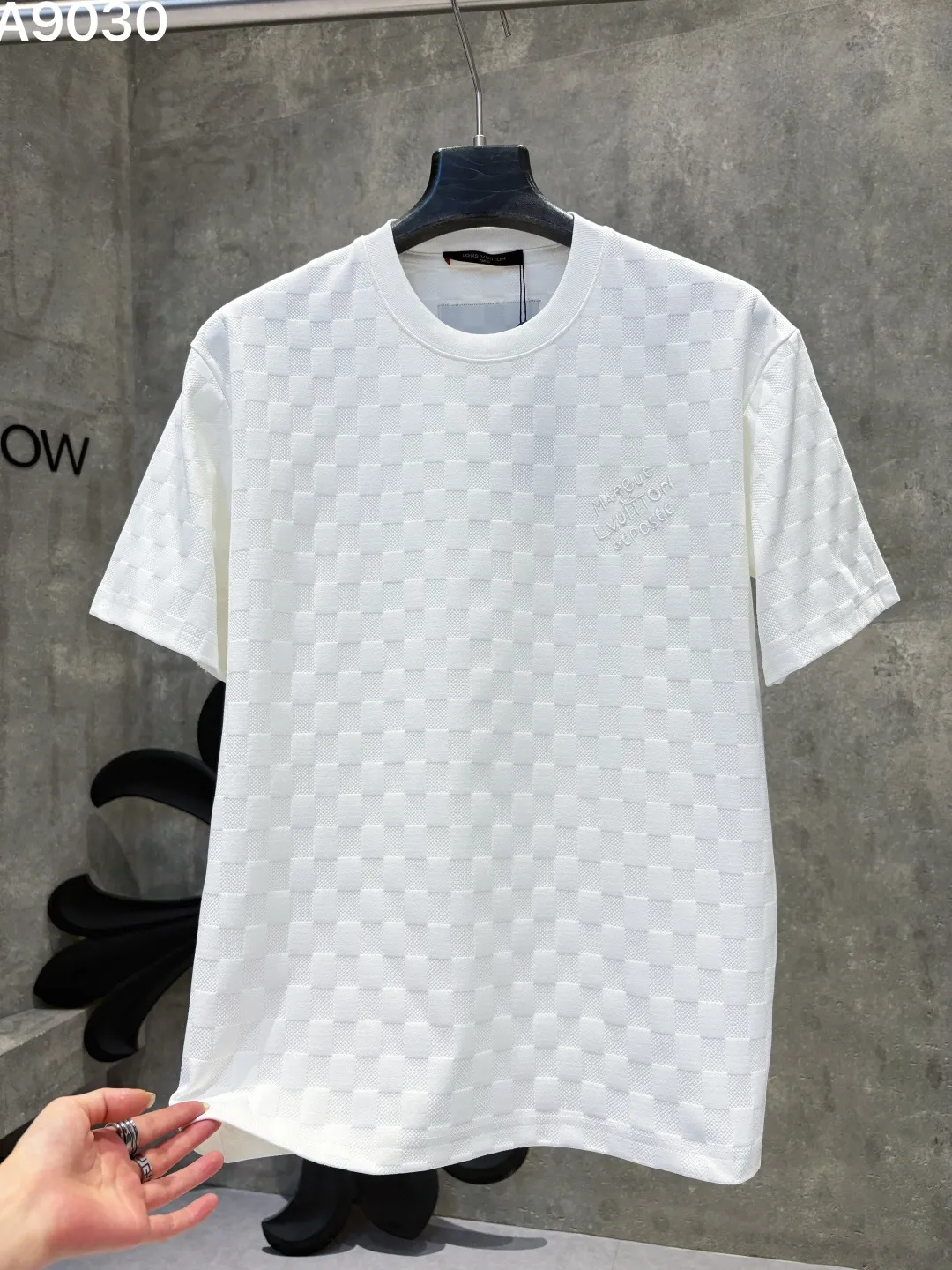 Damier Pattern Embroidered Cotton T-Shirt D16019038