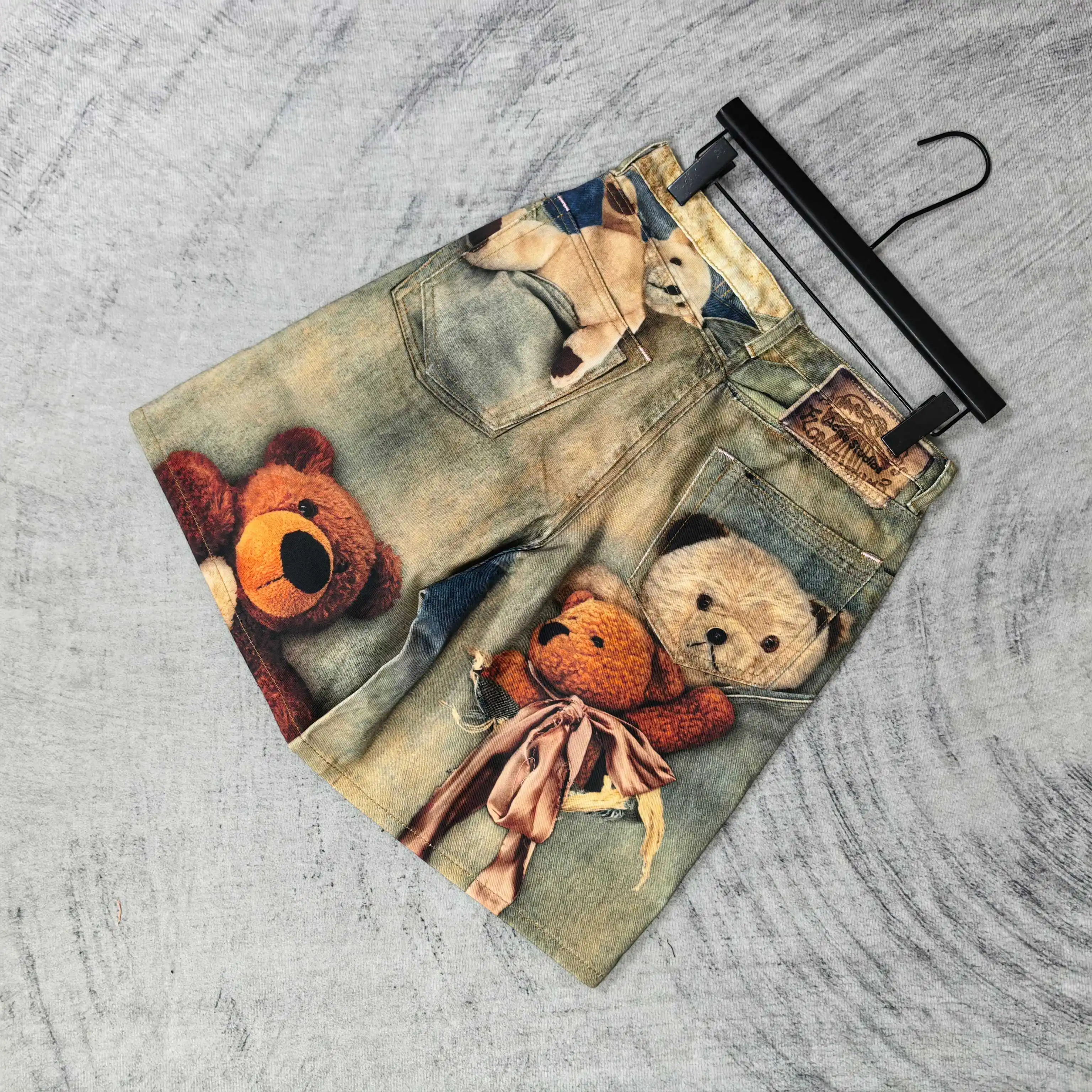 1981 Teddy Bear Print Denim Shorts D24524524 — view 5