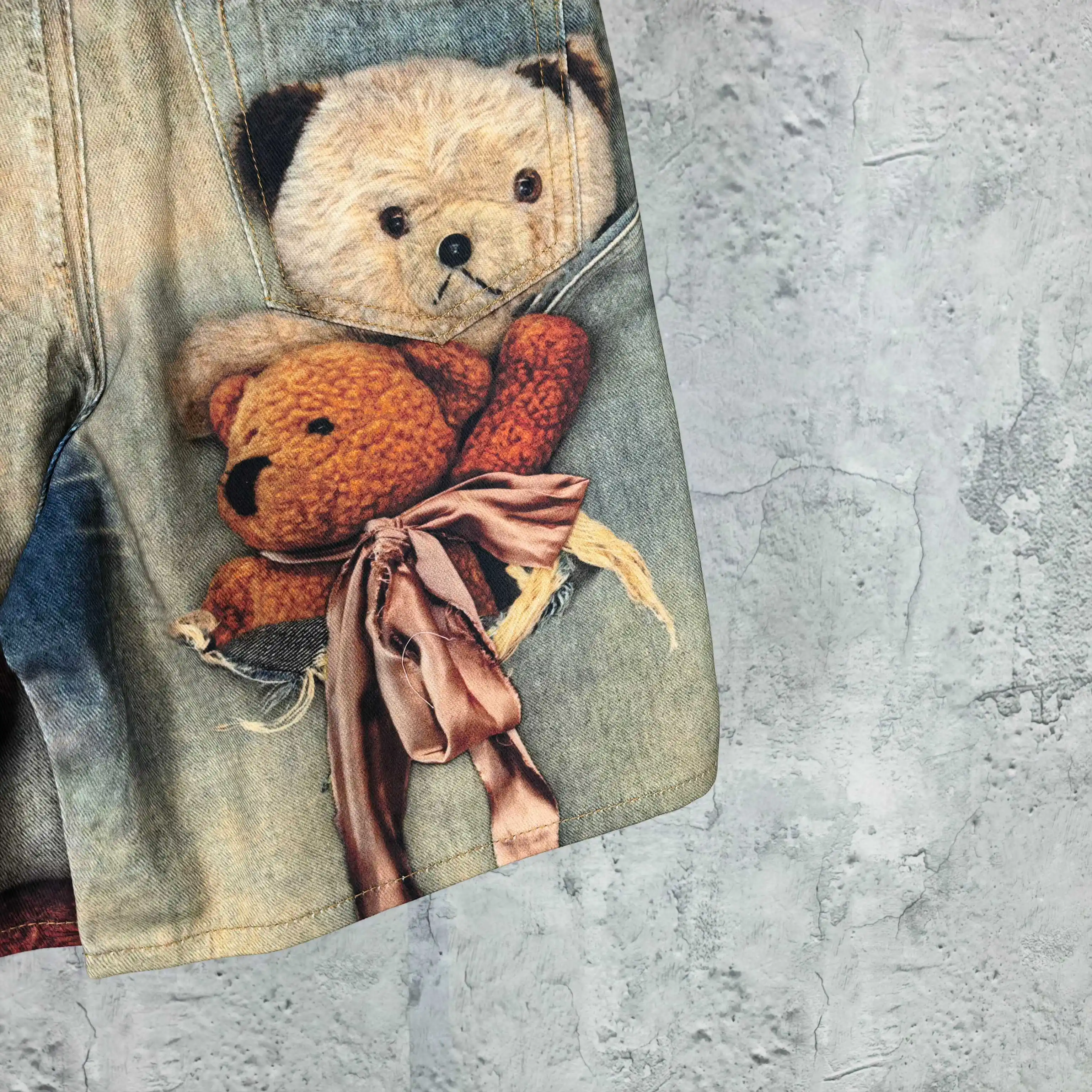 1981 Teddy Bear Print Denim Shorts D24524524 — view 12
