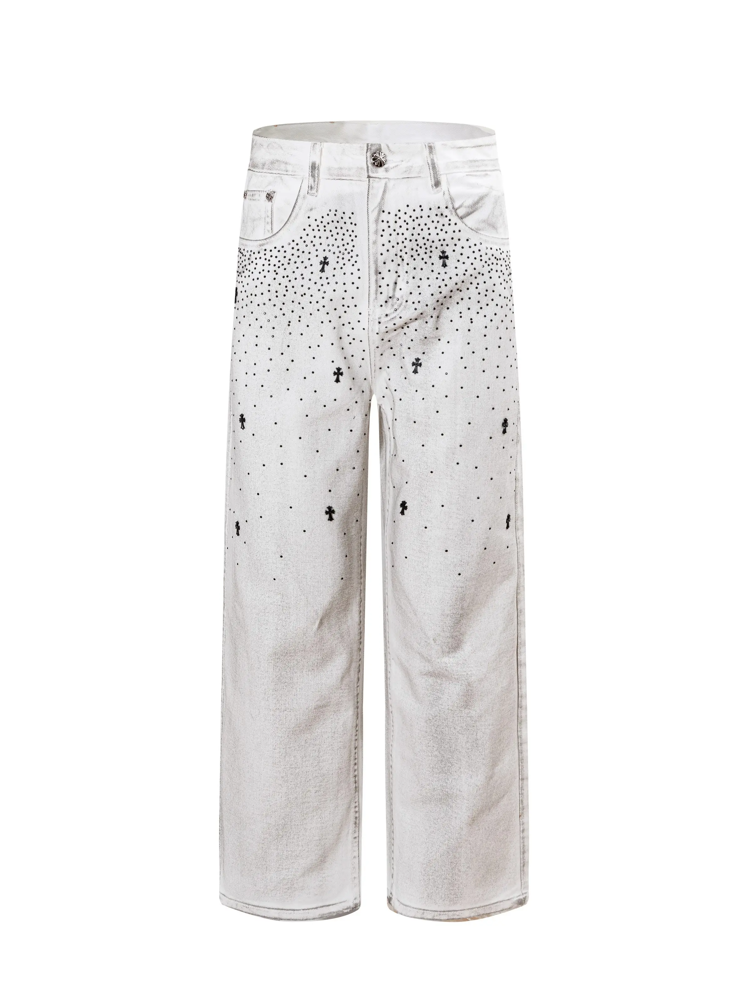 Rhinestone Embellished Straight-Leg Jeans D25019741