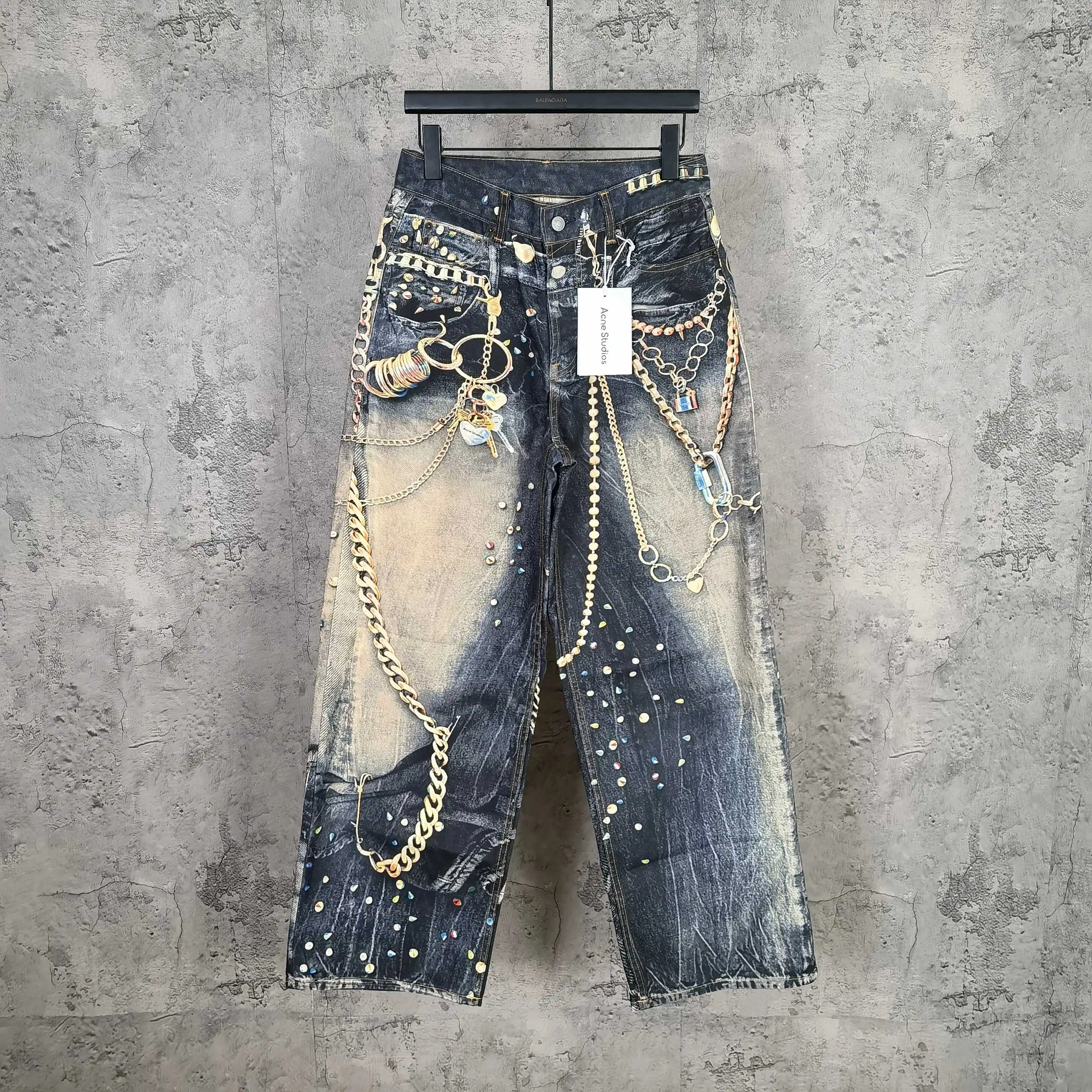 Trompe L'oeil Chain Print Wide-Leg Jeans D26024541