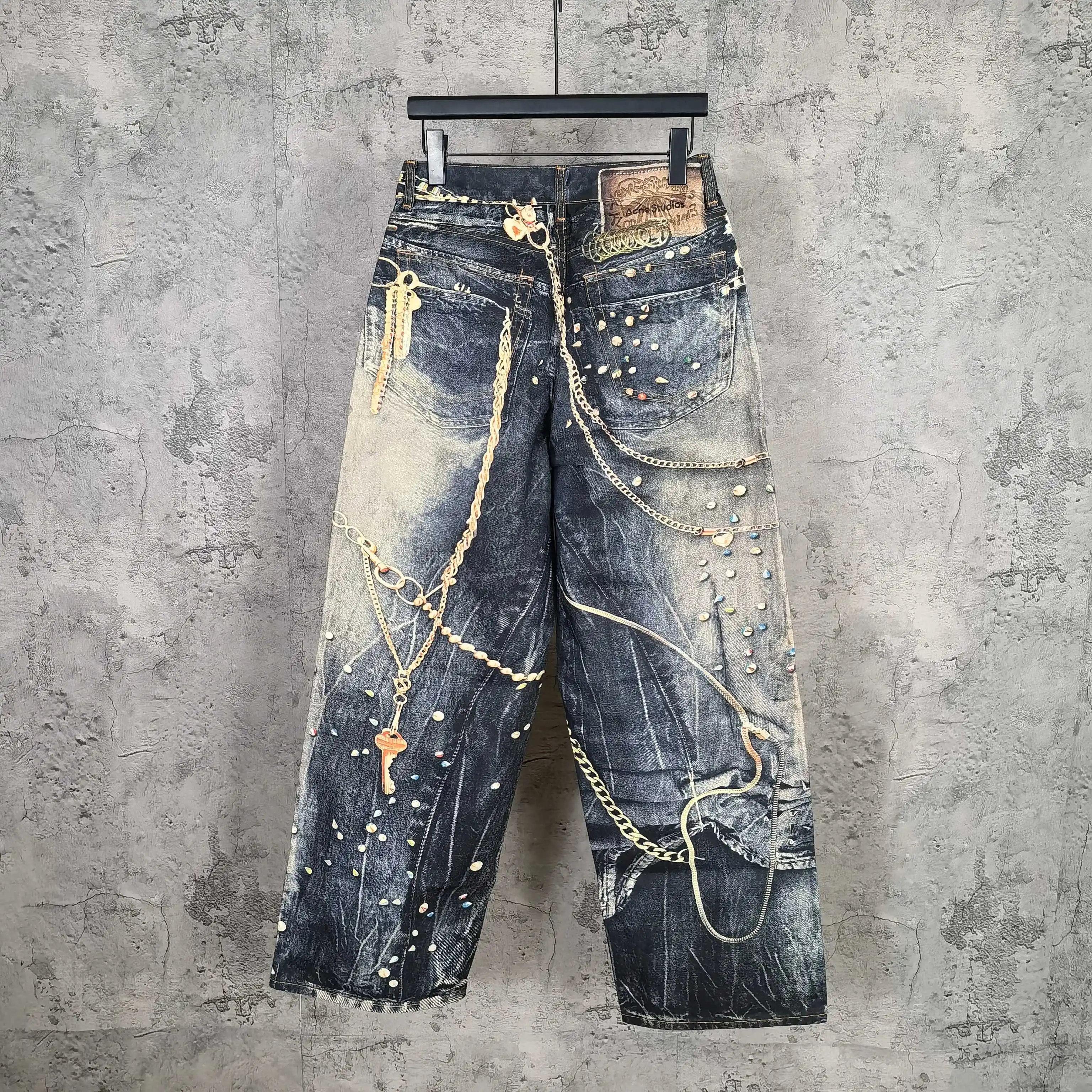 Trompe L'oeil Chain Print Wide-Leg Jeans D26024541 — view 2