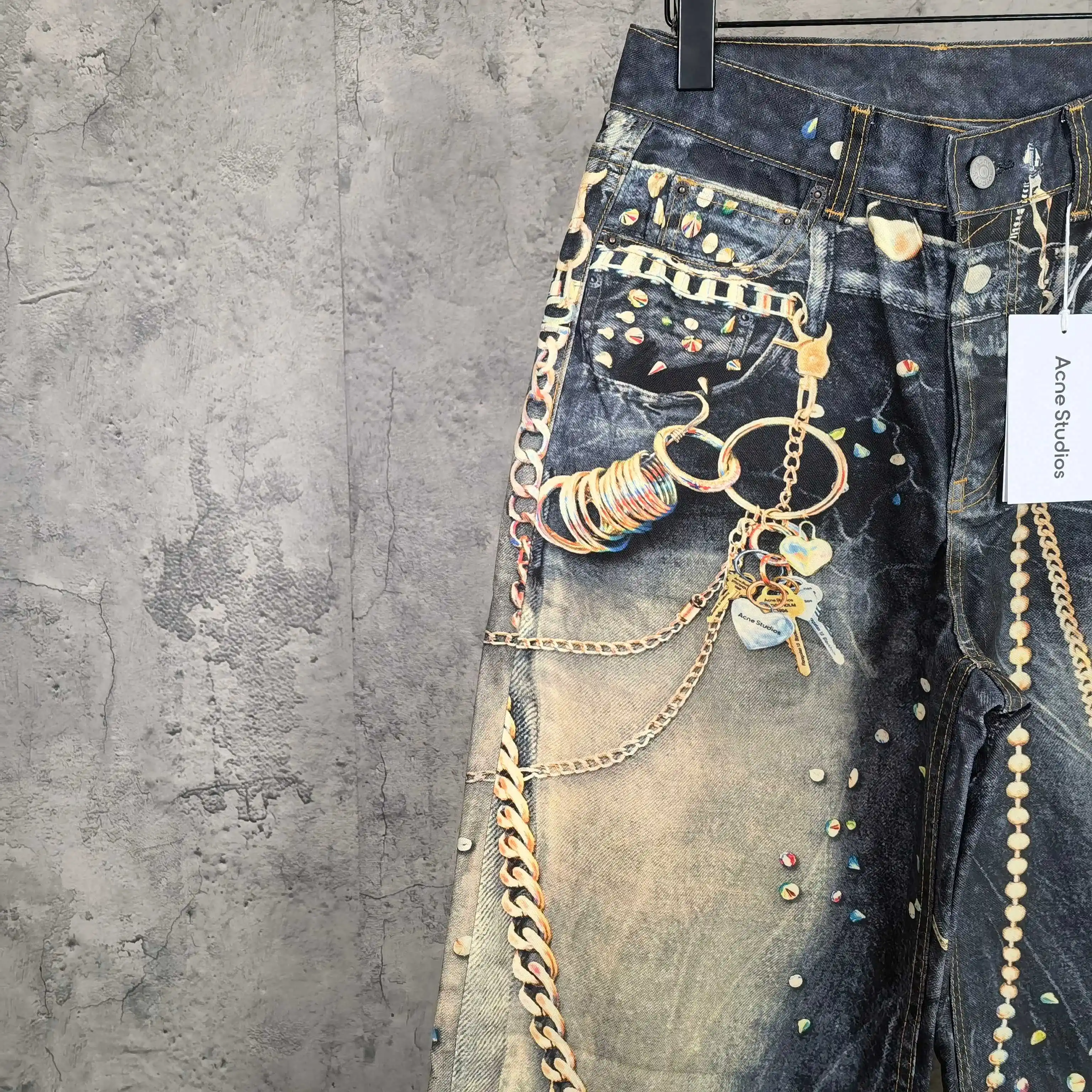 Trompe L'oeil Chain Print Wide-Leg Jeans D26024541 — view 7