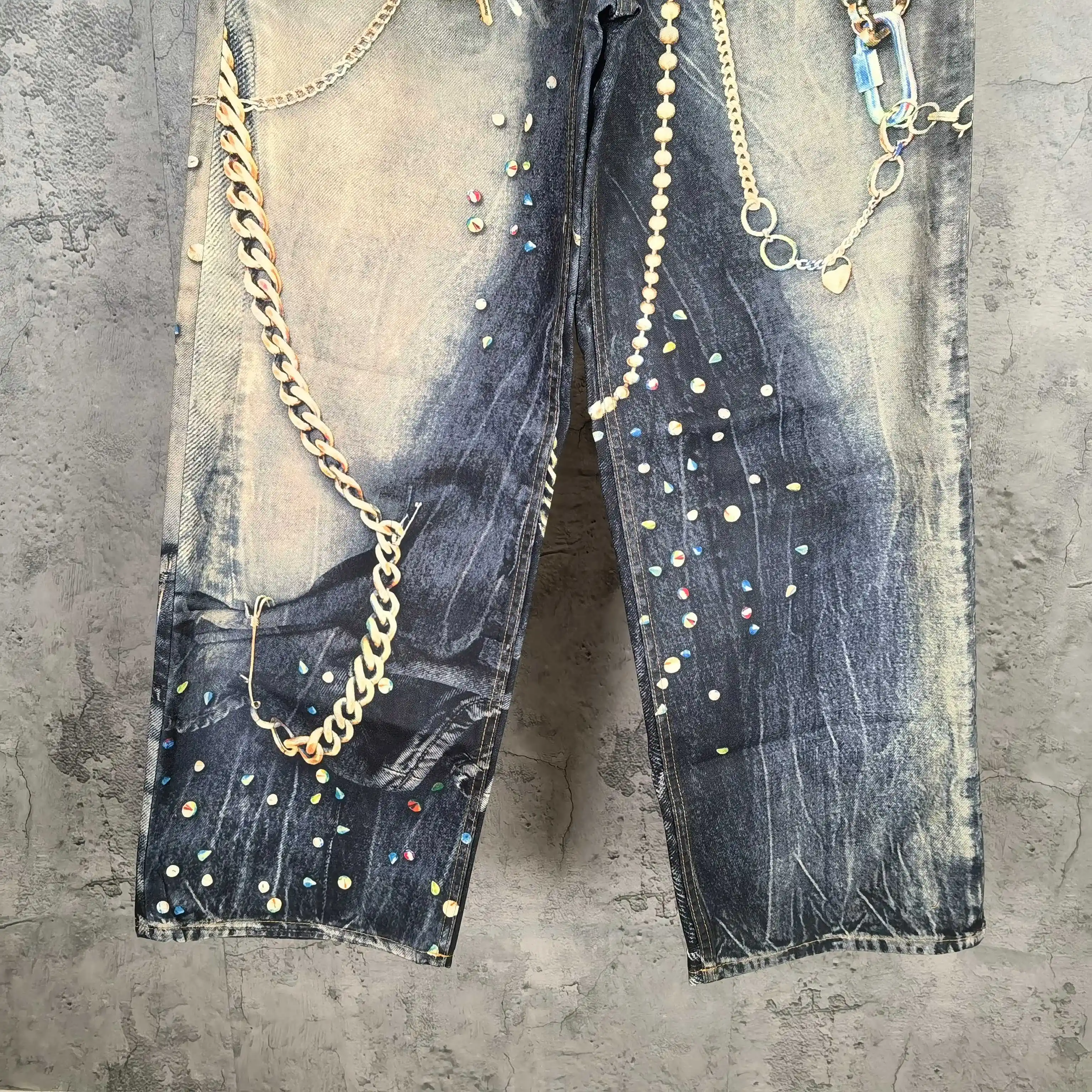 Trompe L'oeil Chain Print Wide-Leg Jeans D26024541 — view 8
