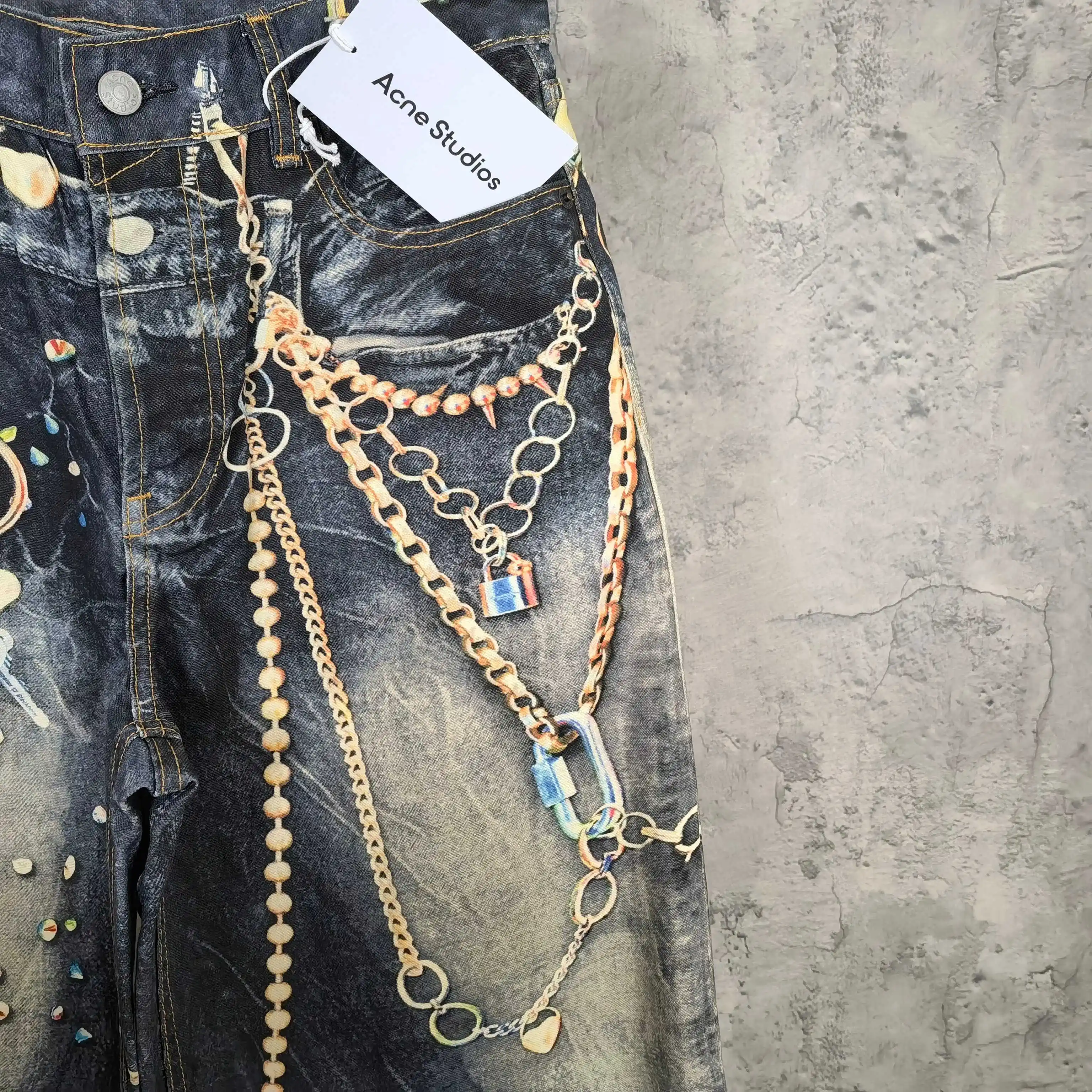 Trompe L'oeil Chain Print Wide-Leg Jeans D26024541 — view 9