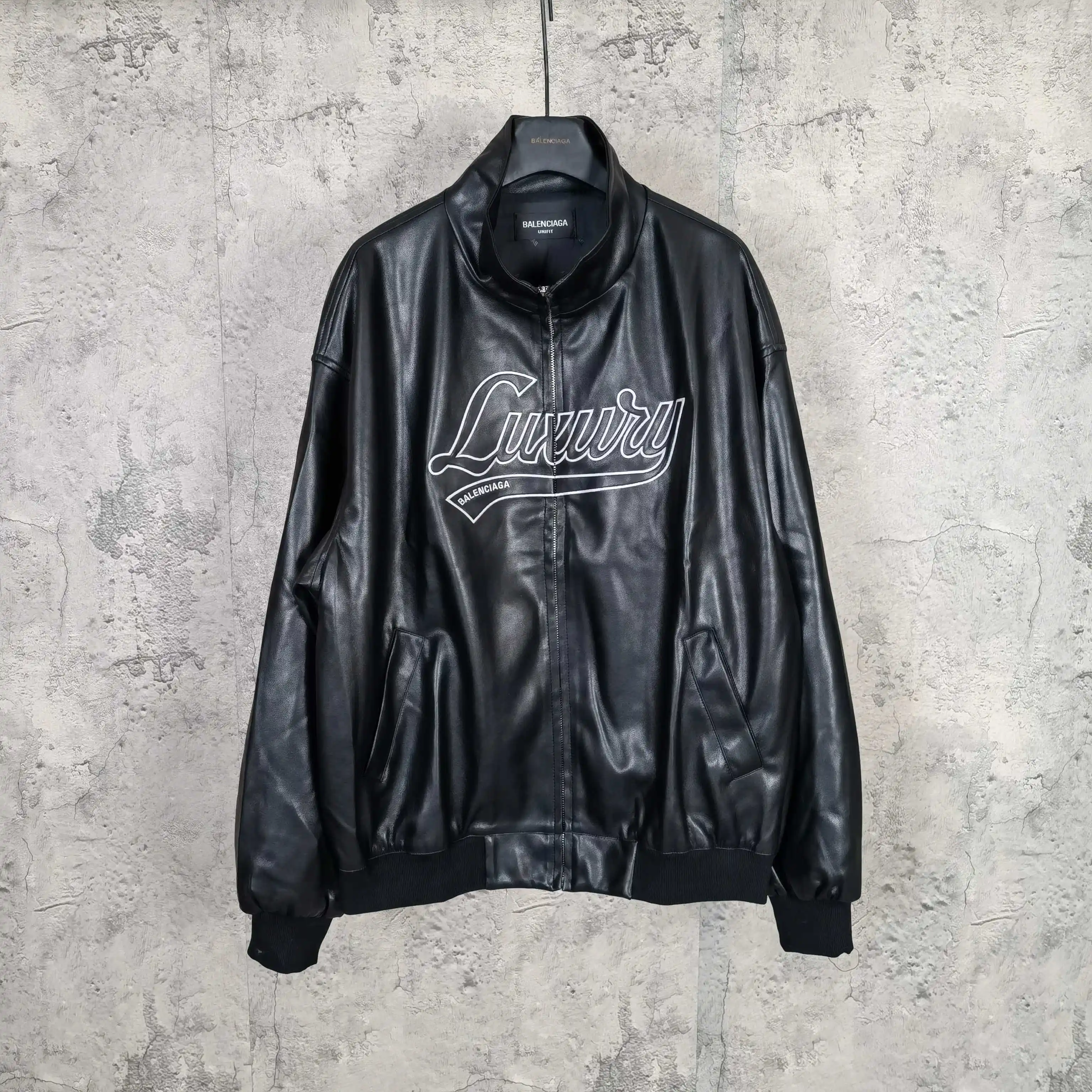 Layered Volume Embroidered Faux-Leather Bomber Jacket D31024464