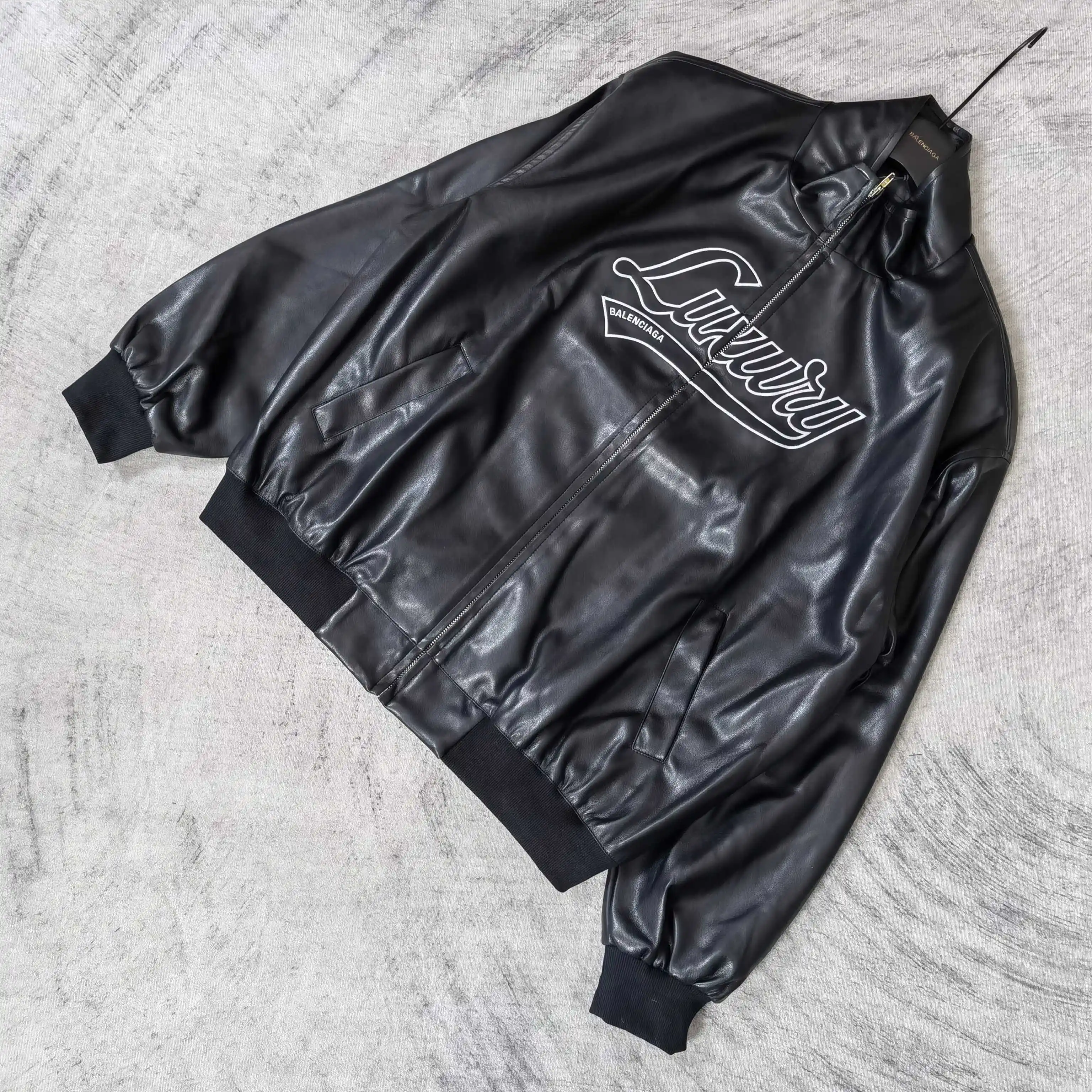Layered Volume Embroidered Faux-Leather Bomber Jacket D31024464 — view 4