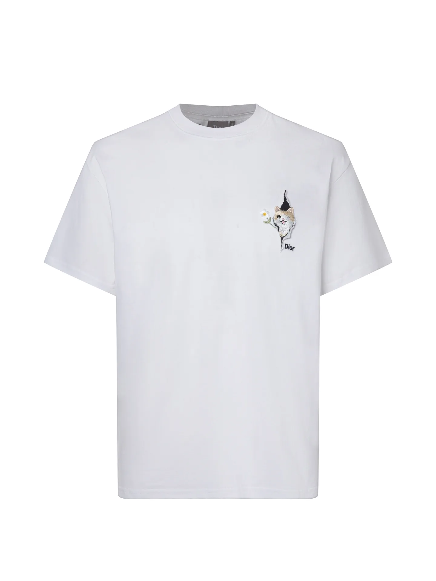 Cat Embroidery Cotton Jersey T-Shirt D10516314
