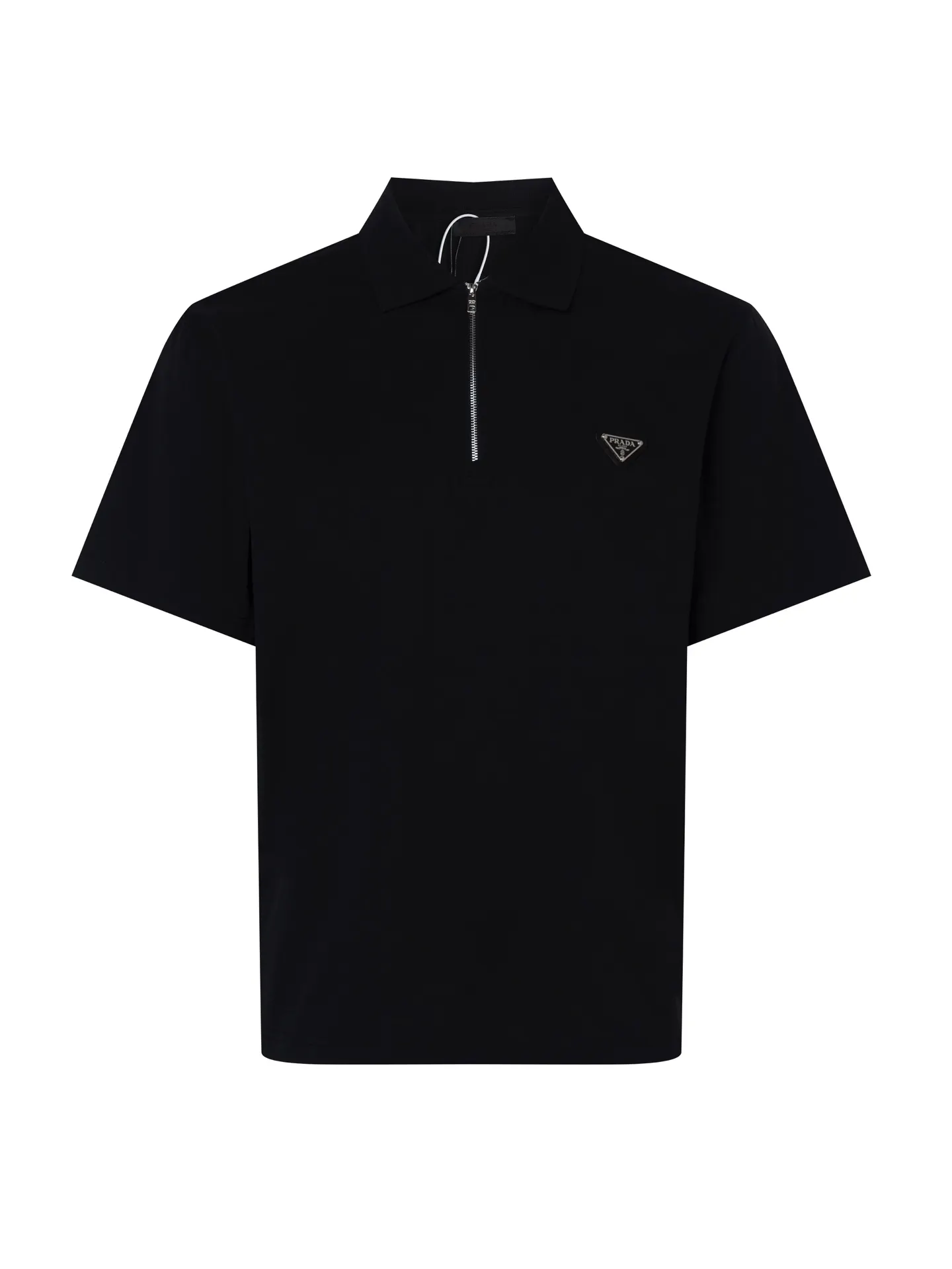 Logo-Badge Zip-Up Cotton Polo Shirt D12016327