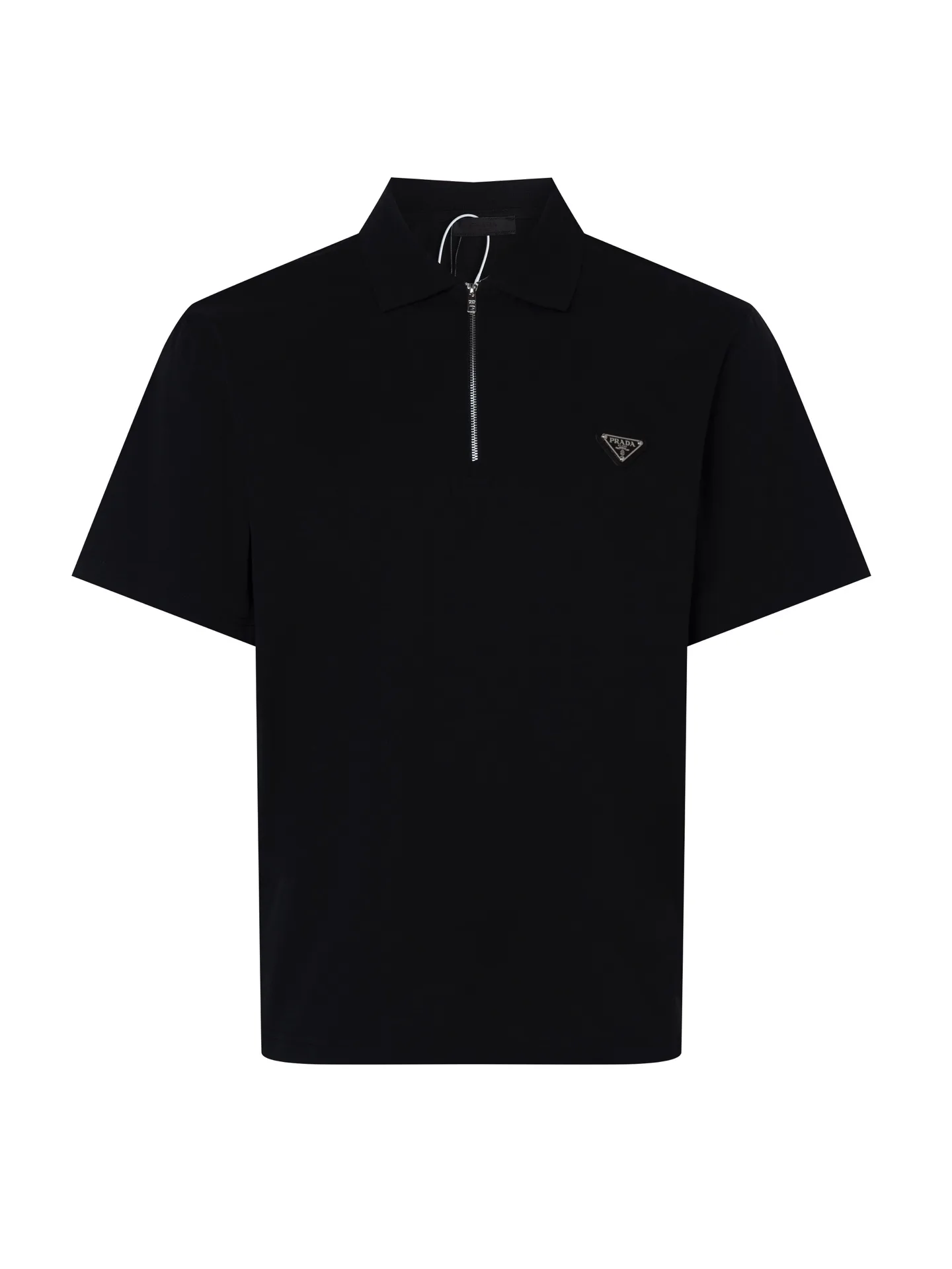 Logo-Badge Zip-Up Cotton Polo Shirt D12016327