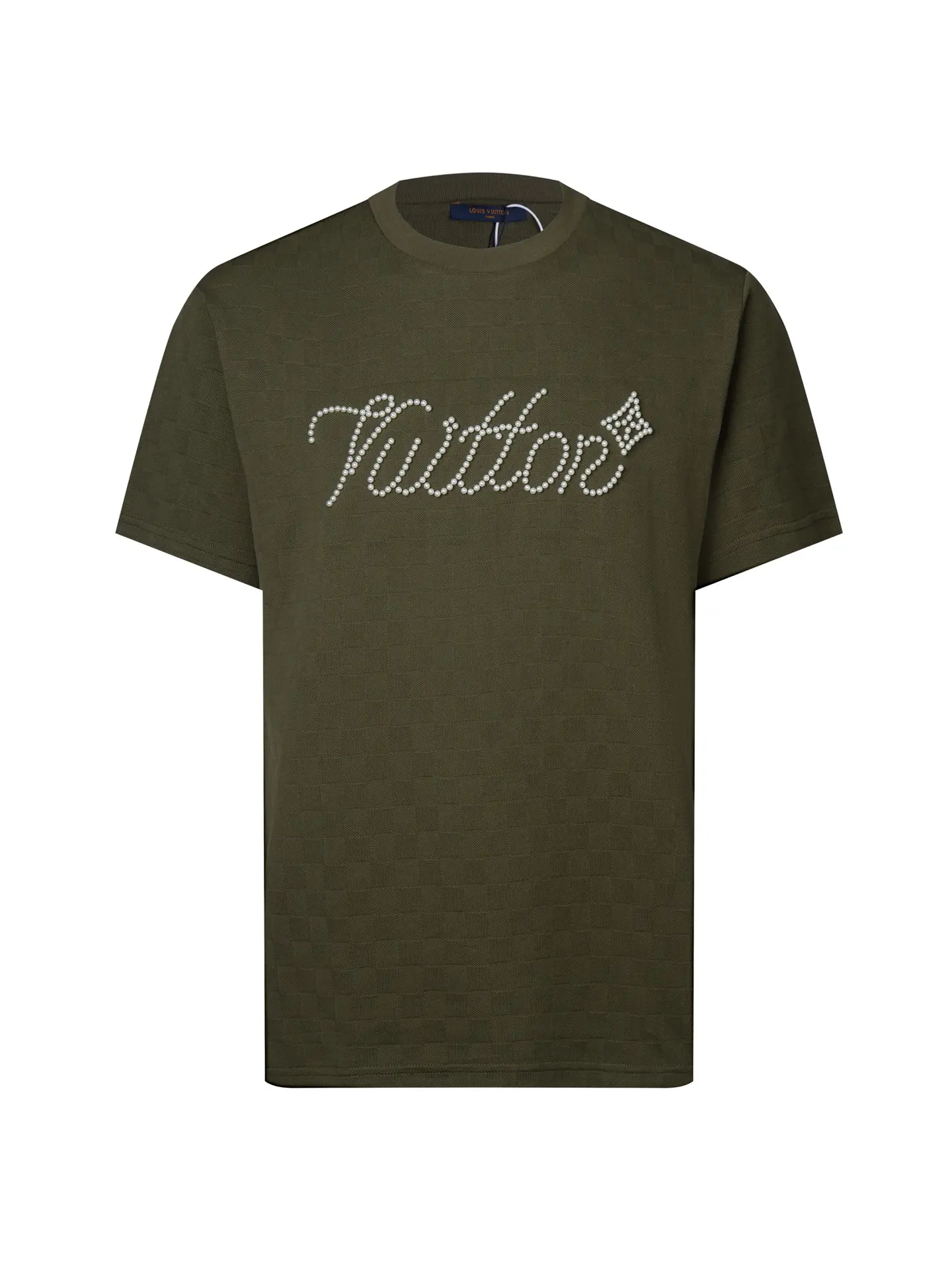 Pearl-Embellished Damier Cotton T-Shirt D12516351
