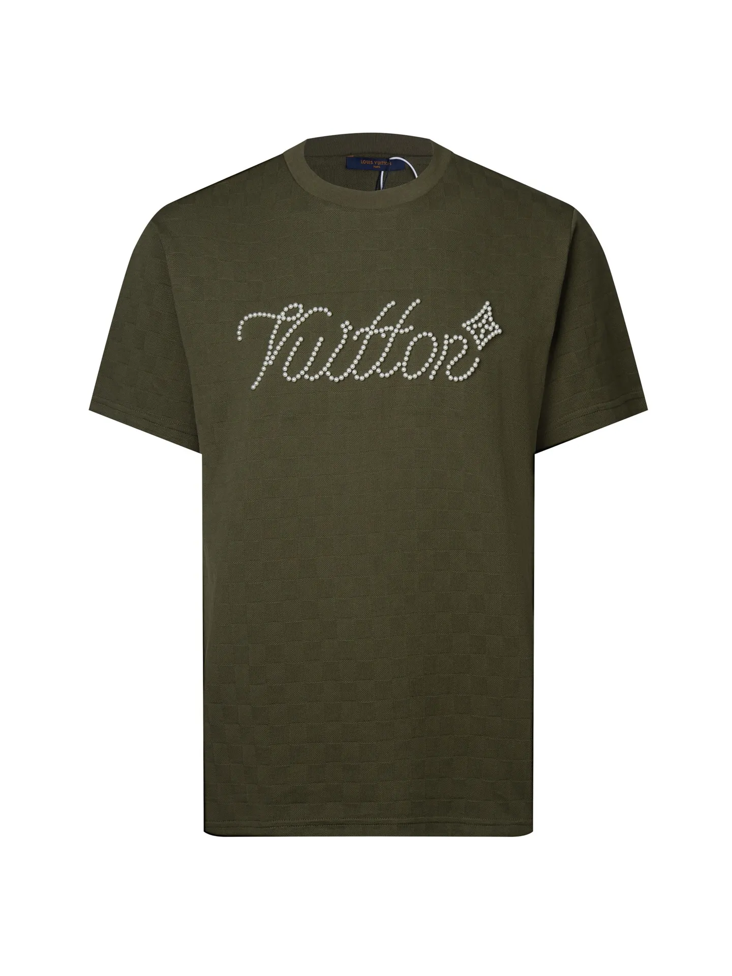 Pearl-Embellished Damier Cotton T-Shirt D12516351