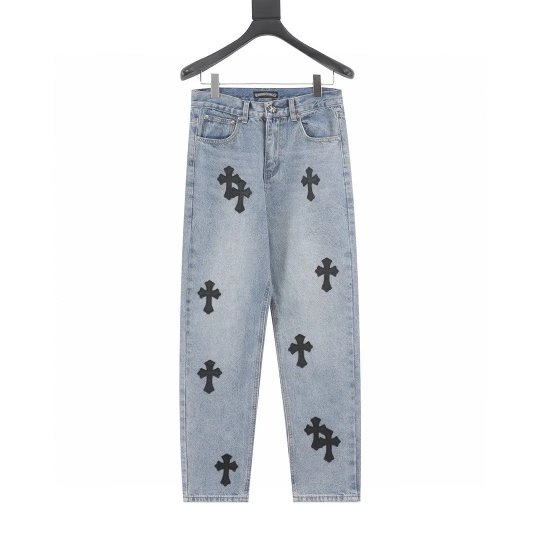 Leather Cross Patch Straight-Leg Jeans D15519754