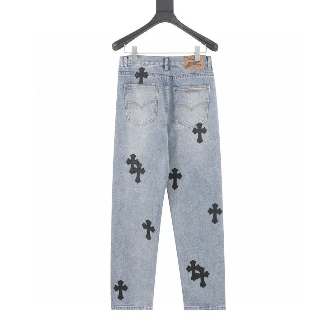 Leather Cross Patch Straight-Leg Jeans D15519754 — view 2