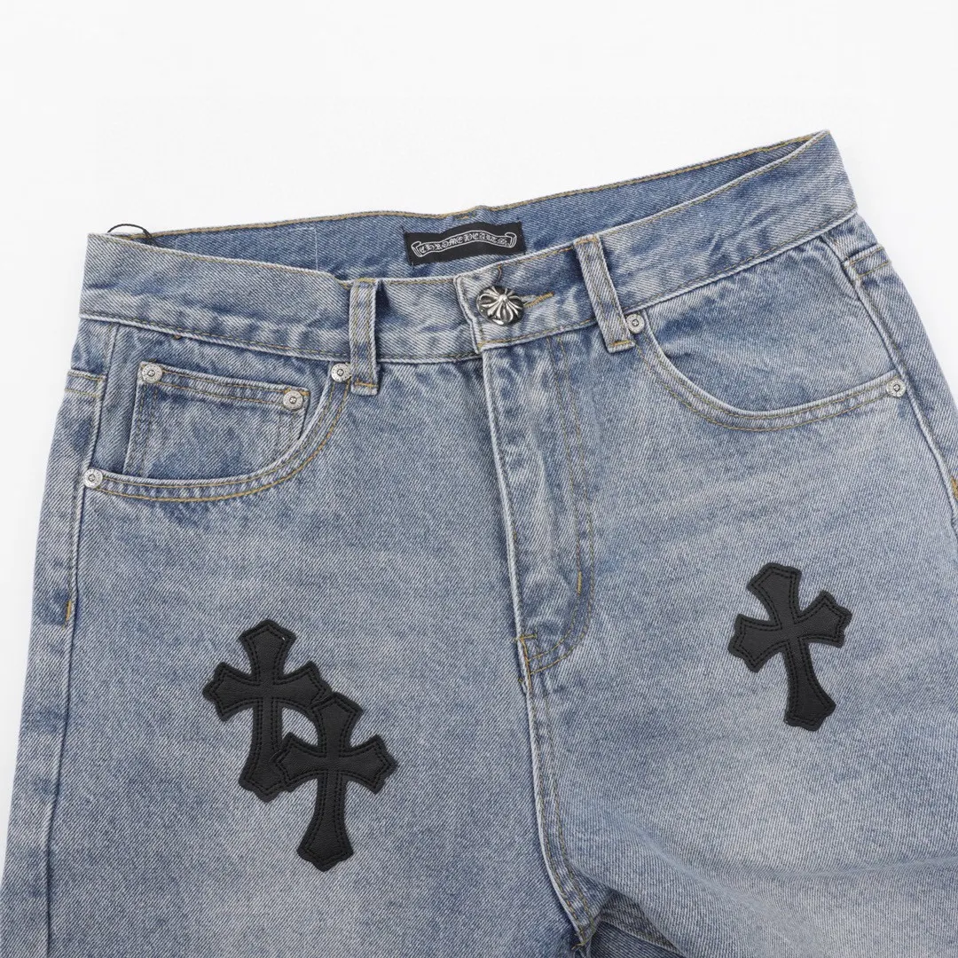 Leather Cross Patch Straight-Leg Jeans D15519754 — view 3
