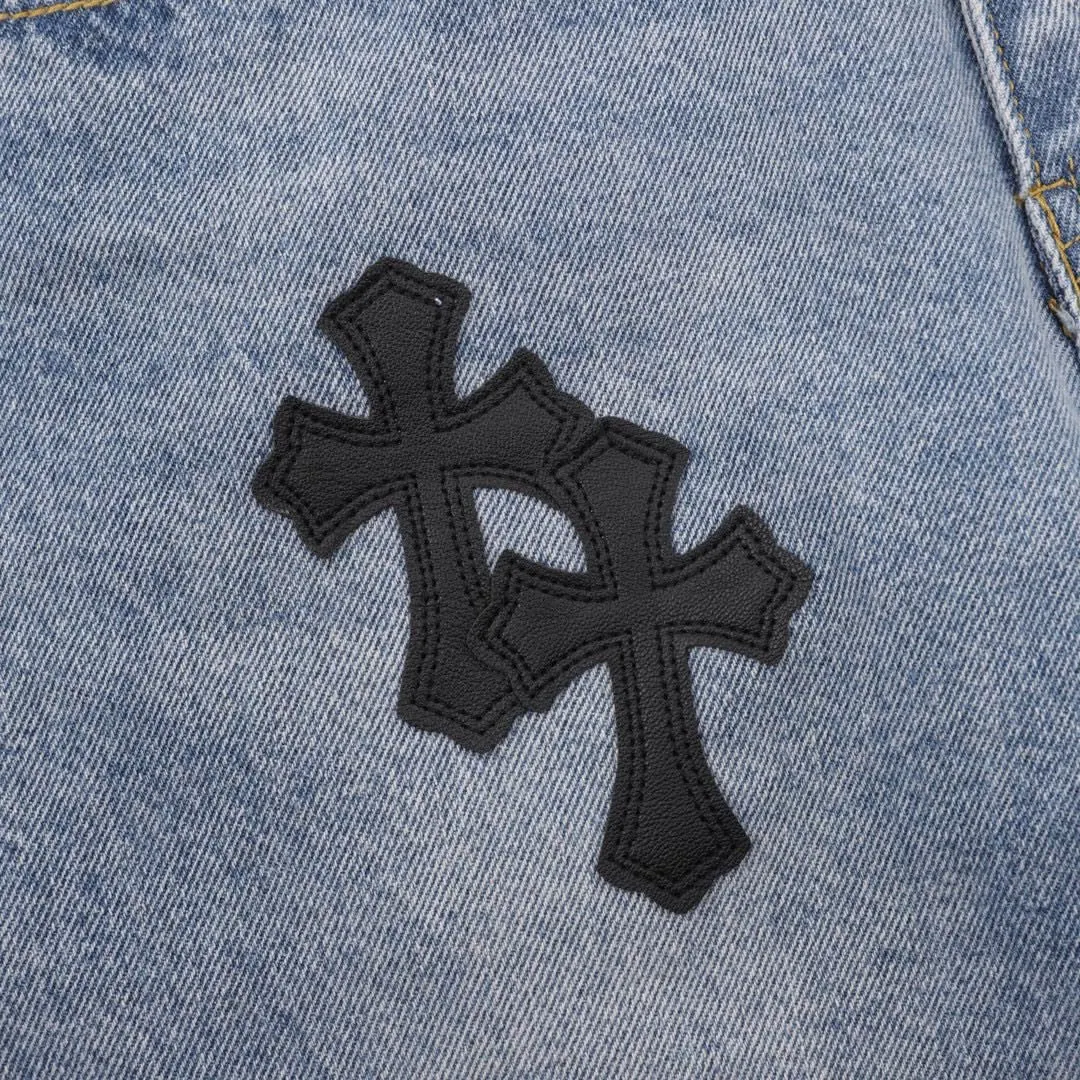 Leather Cross Patch Straight-Leg Jeans D15519754 — view 4
