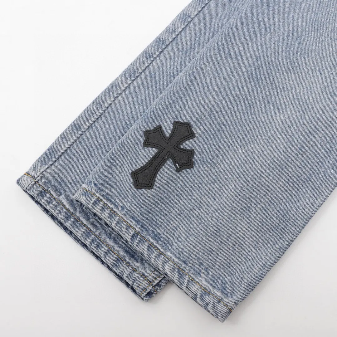 Leather Cross Patch Straight-Leg Jeans D15519754 — view 6