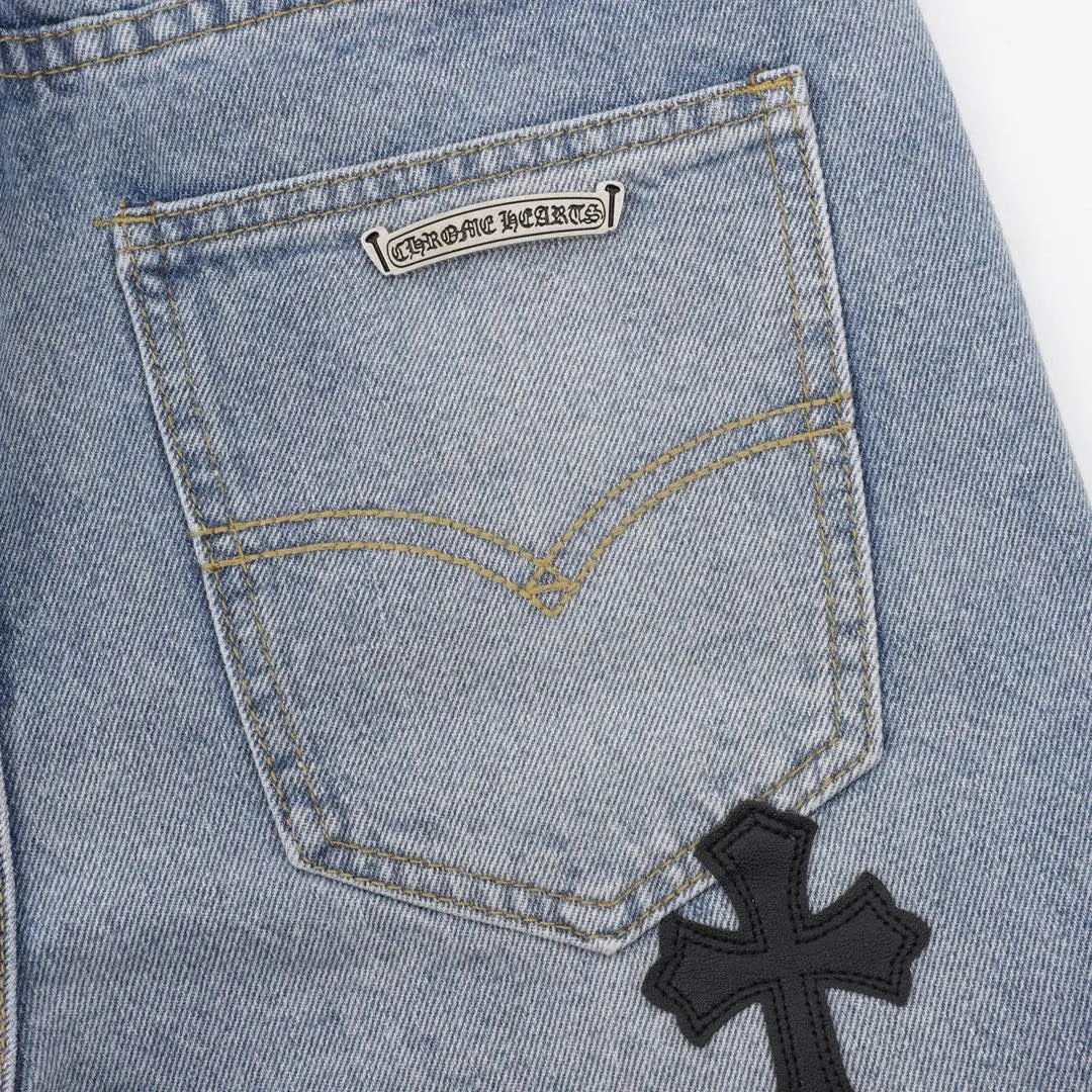 Leather Cross Patch Straight-Leg Jeans D15519754 — view 7
