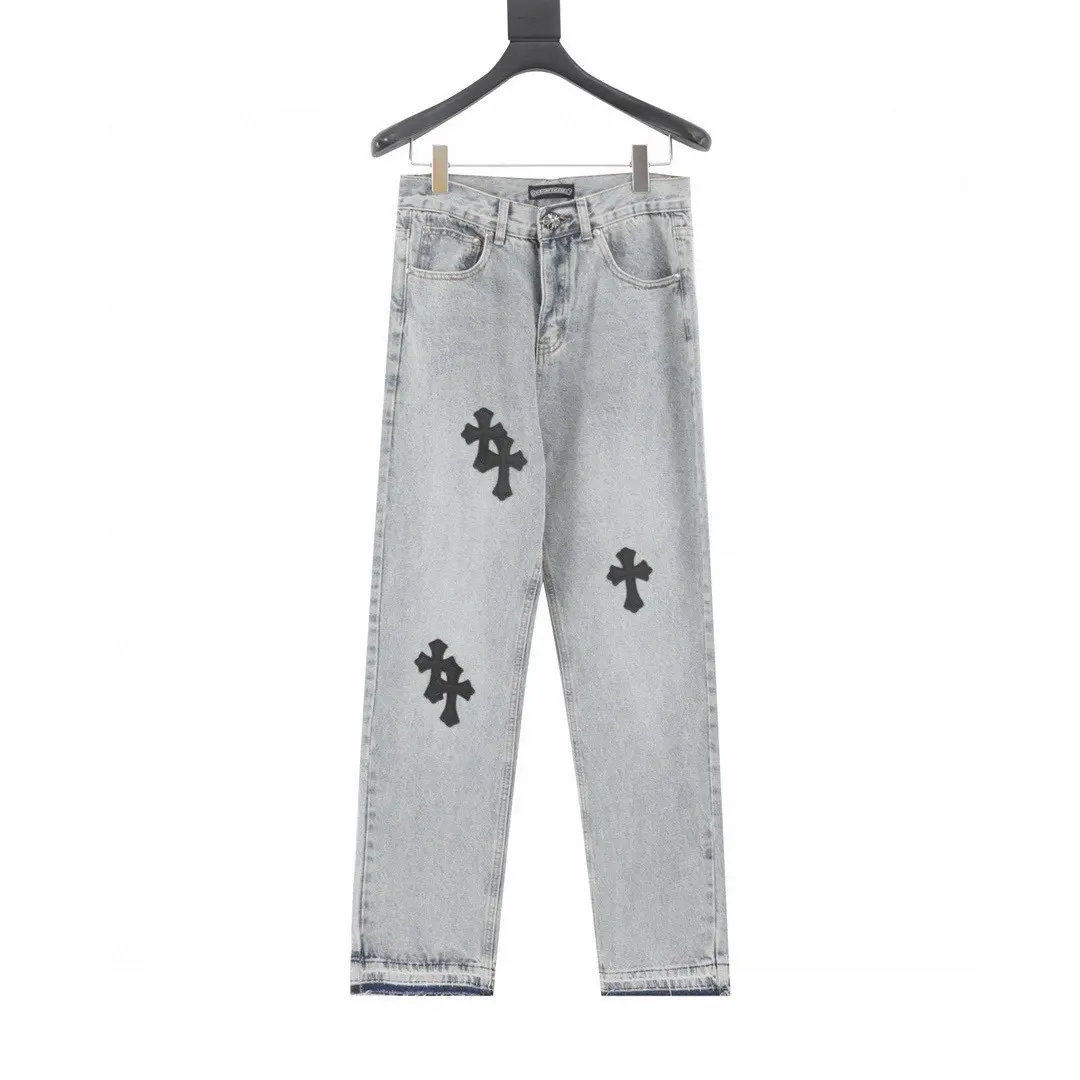 Leather Cross Patch Straight-Leg Jeans D15519756