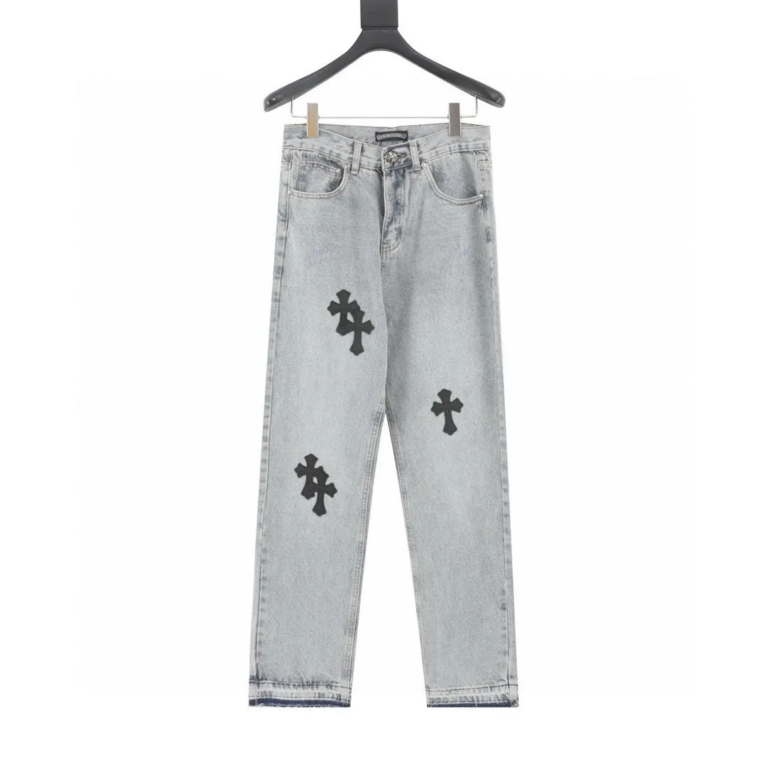 Leather Cross Patch Straight-Leg Jeans D15519756