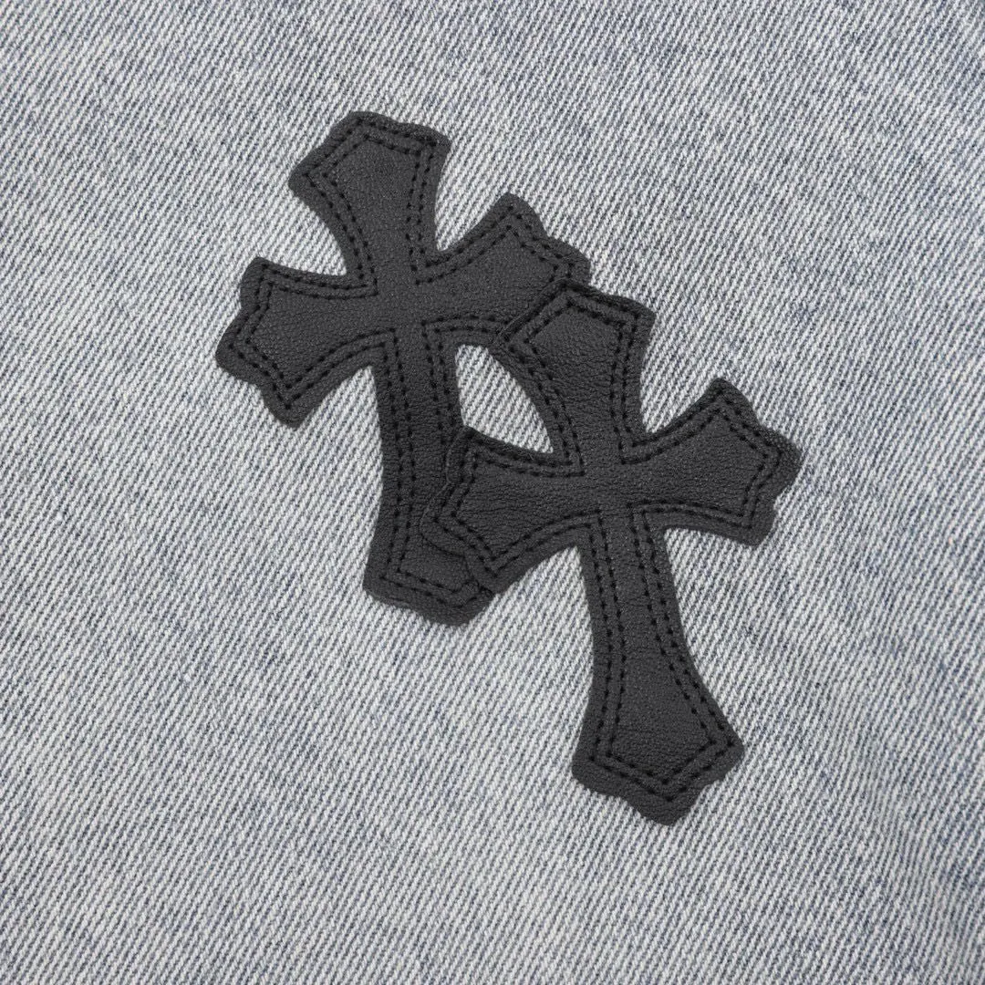 Leather Cross Patch Straight-Leg Jeans D15519756 — view 4