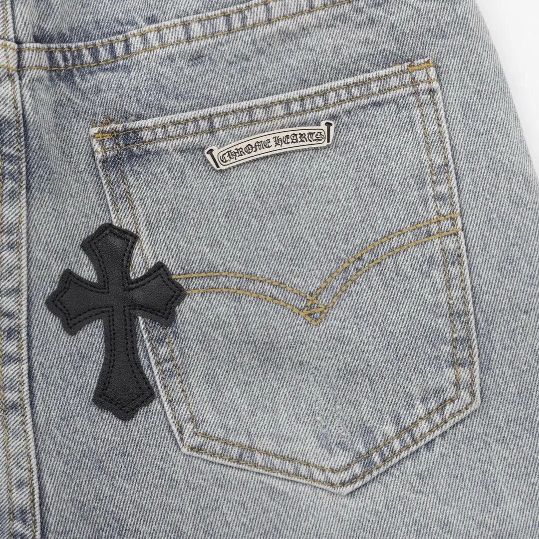 Leather Cross Patch Straight-Leg Jeans D15519756 — view 6