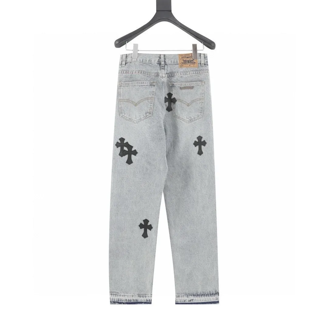 Leather Cross Patch Straight-Leg Jeans D15519756 — view 9