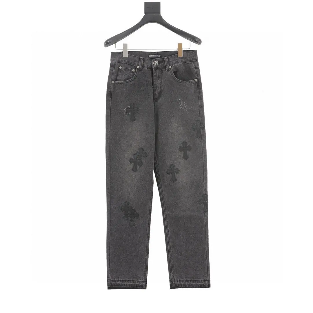 Cross Patch Leather-Trimmed Straight-Leg Jeans D15519755