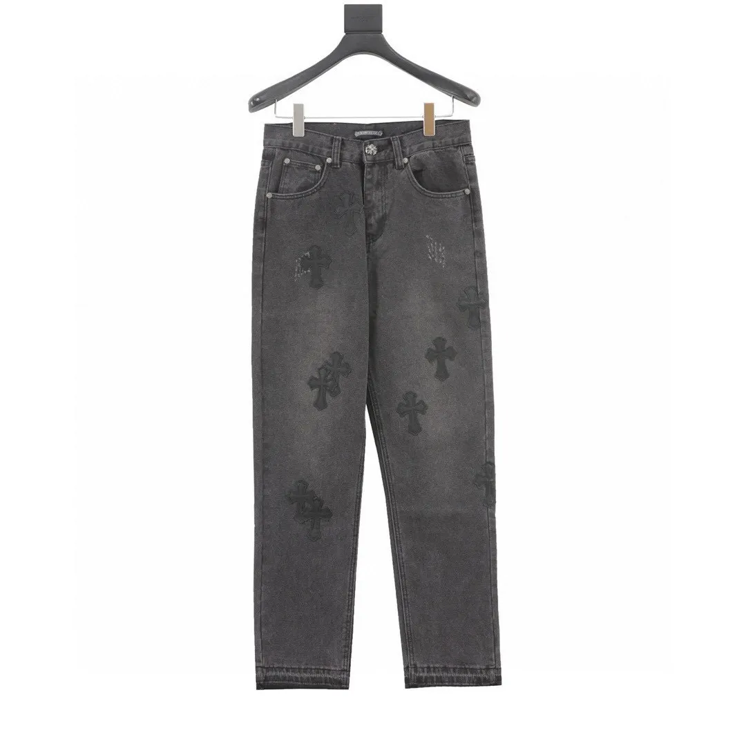 Cross Patch Leather-Trimmed Straight-Leg Jeans D15519755