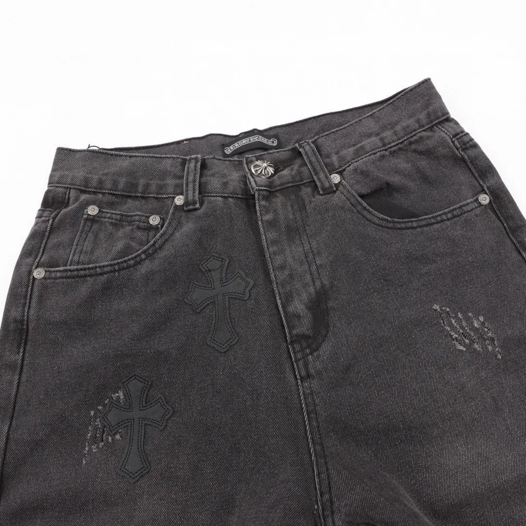 Cross Patch Leather-Trimmed Straight-Leg Jeans D15519755 — view 3