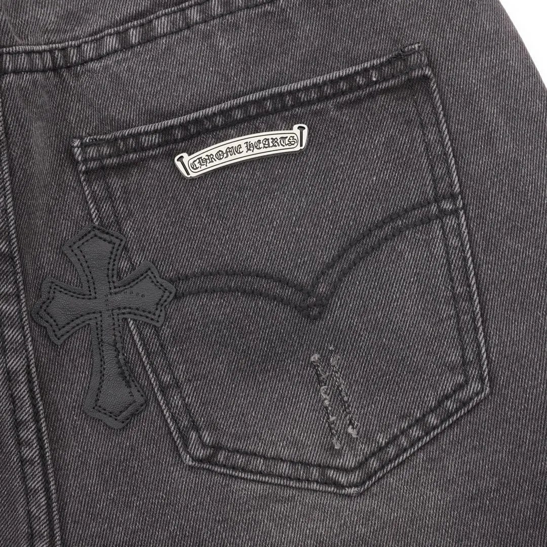 Cross Patch Leather-Trimmed Straight-Leg Jeans D15519755 — view 4