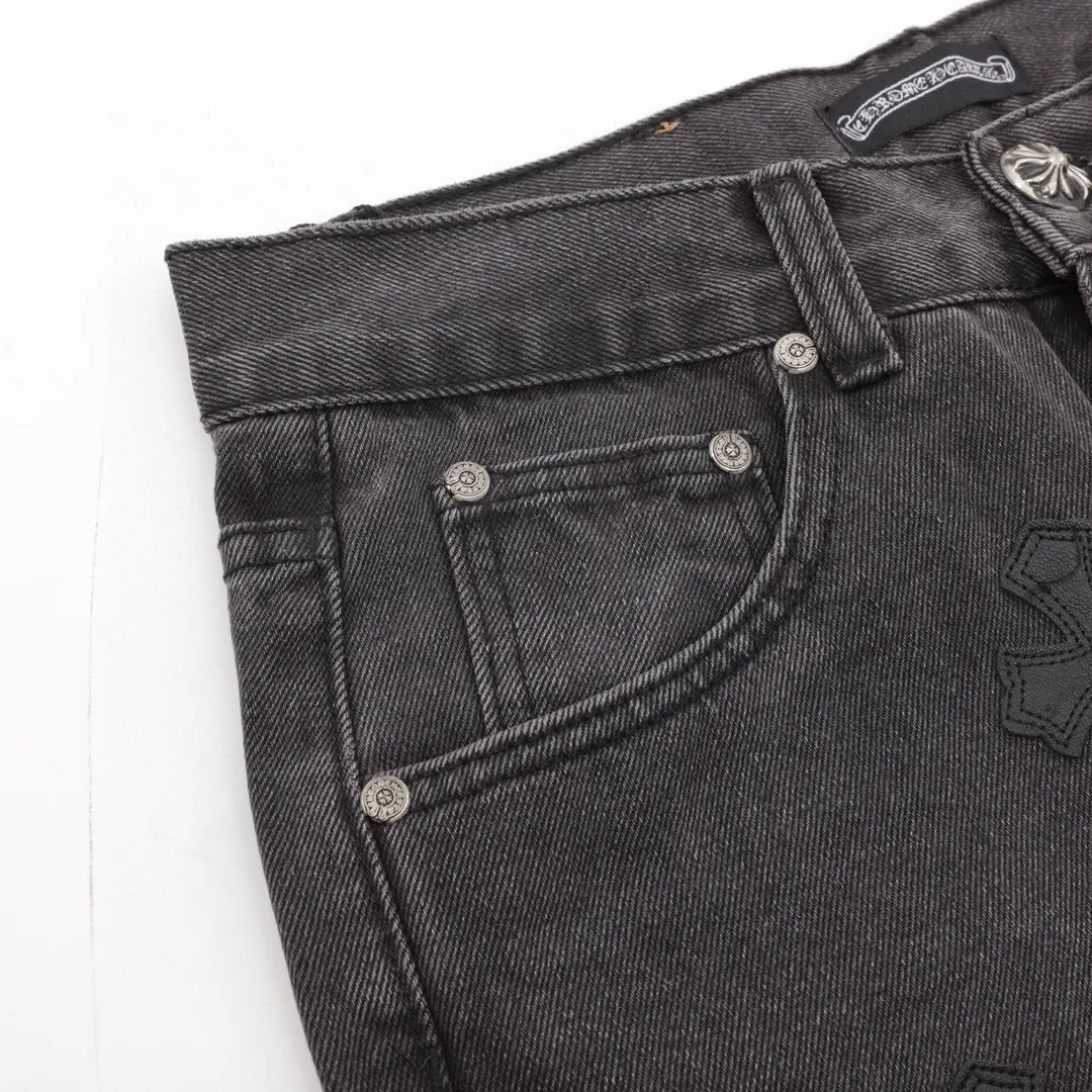 Cross Patch Leather-Trimmed Straight-Leg Jeans D15519755 — view 5