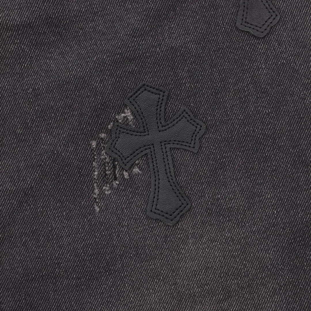 Cross Patch Leather-Trimmed Straight-Leg Jeans D15519755 — view 9
