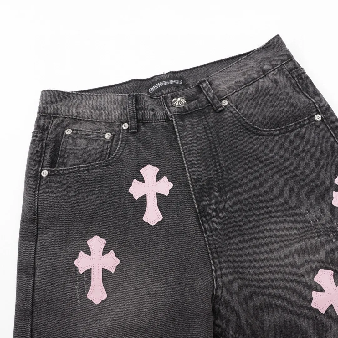 Chrome Hearts Leather Cross Patch Straight-Leg Jeans D15519753 — view 3