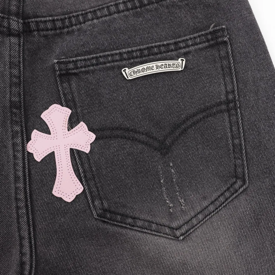 Chrome Hearts Leather Cross Patch Straight-Leg Jeans D15519753 — view 4