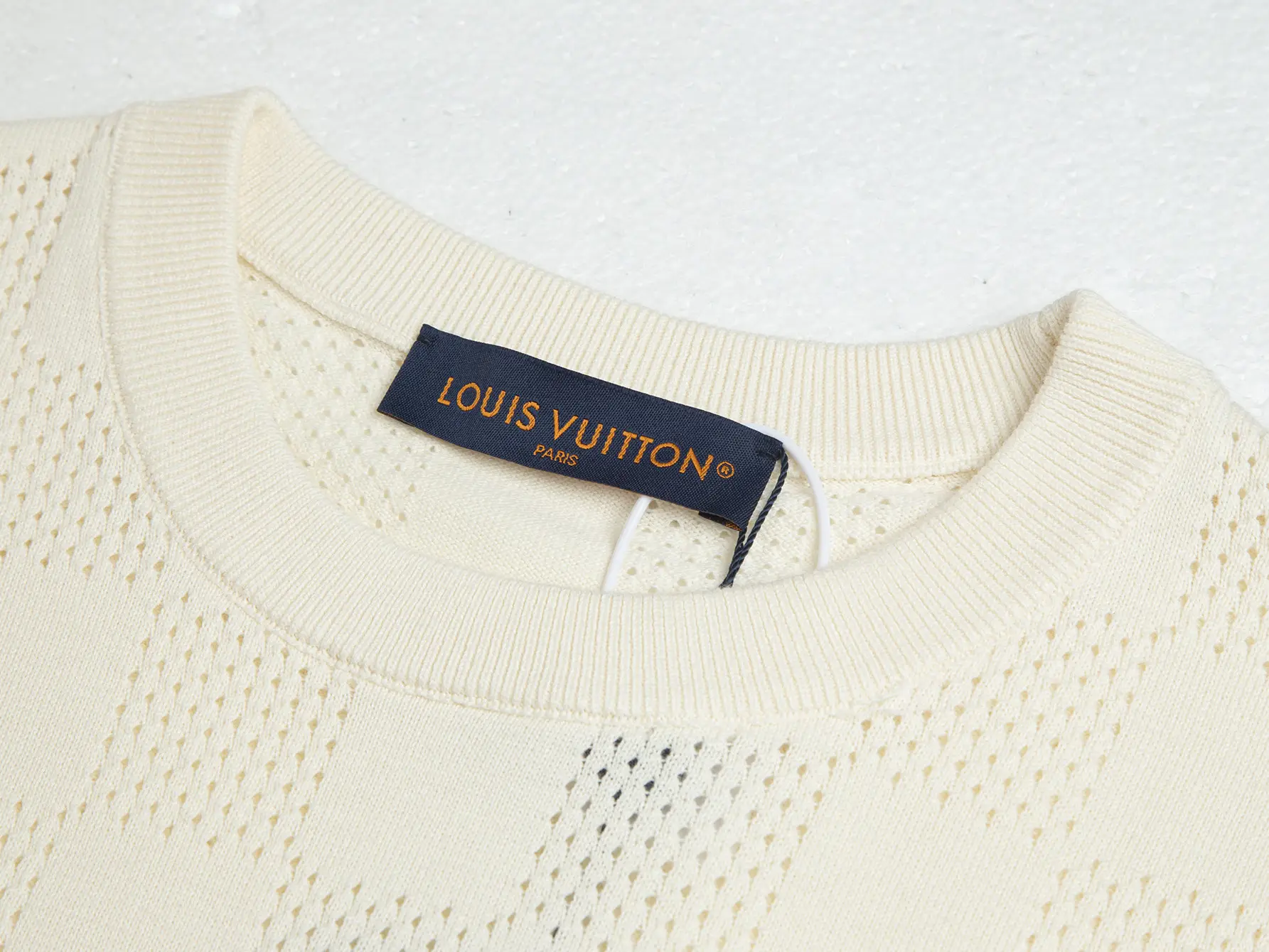 Damier Perforated Wool-Blend Knit T-Shirt D15516203 — view 4