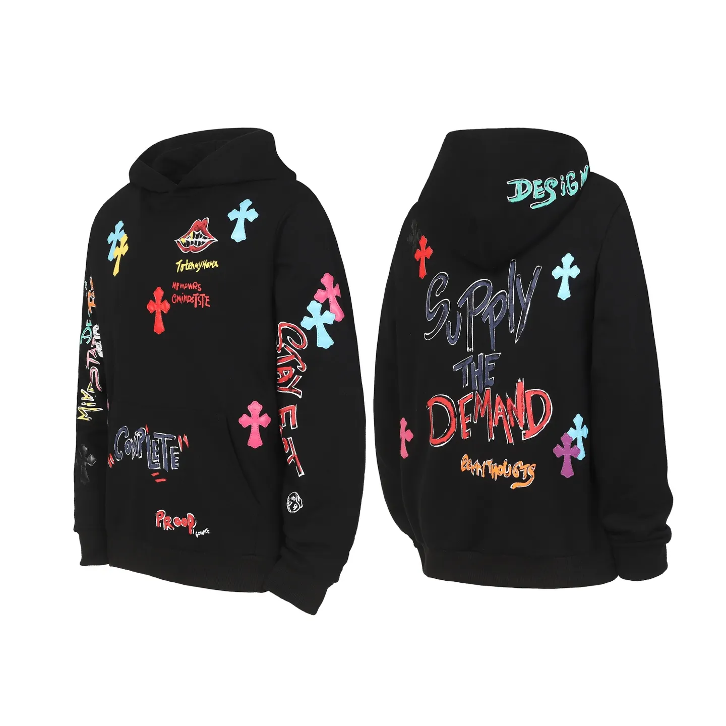 Graffiti Print Cross Patch Hoodie D16013871