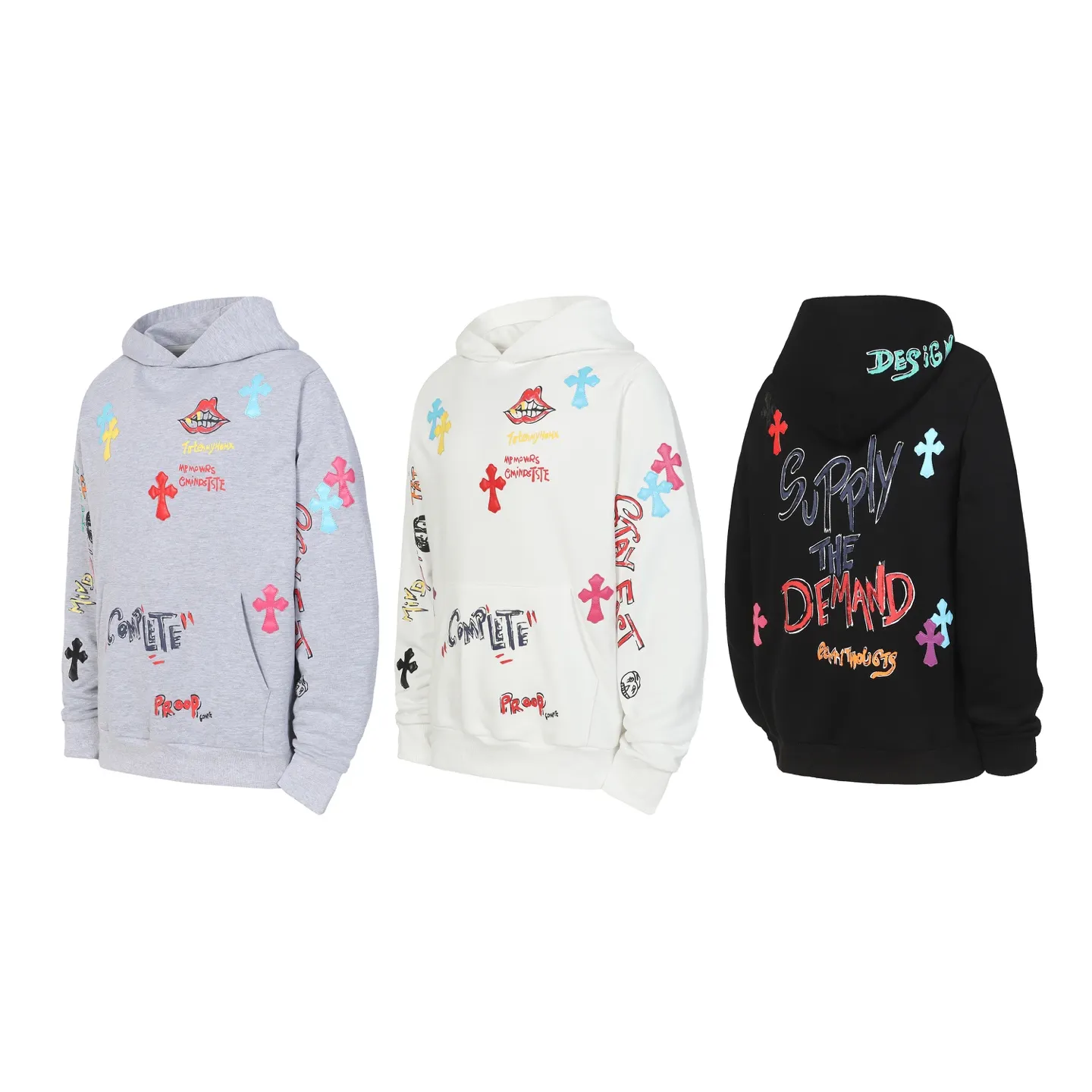 Graffiti Print Cross Patch Hoodie D16013872