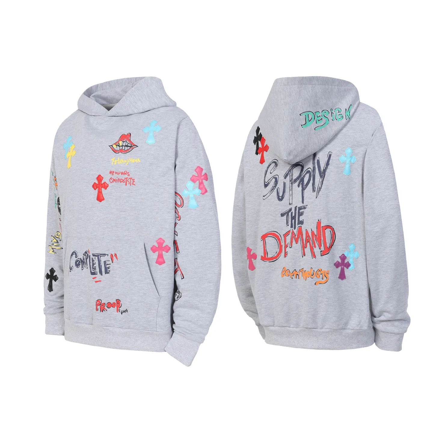 Graffiti Print Cross Patch Hoodie D16013869