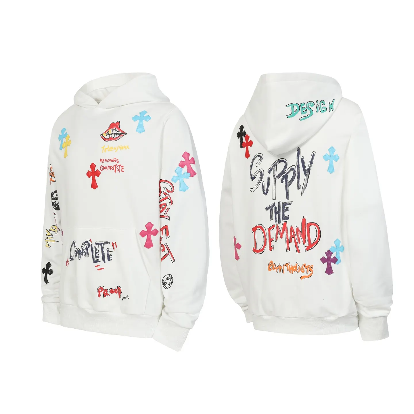 Graffiti Print Cross Patch Hoodie D16013870