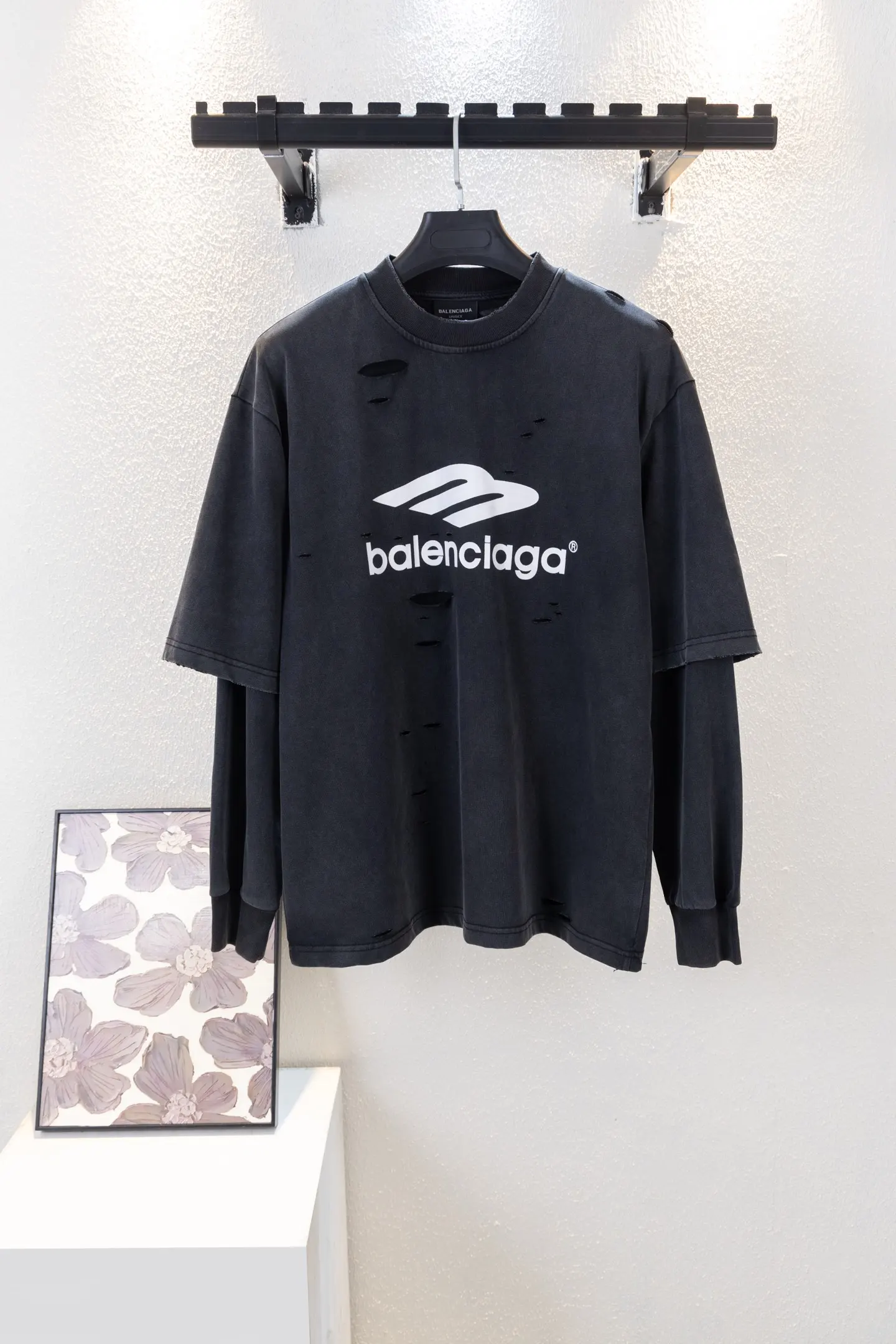 Distressed Double-Layer Long-Sleeve T-Shirt D16012674