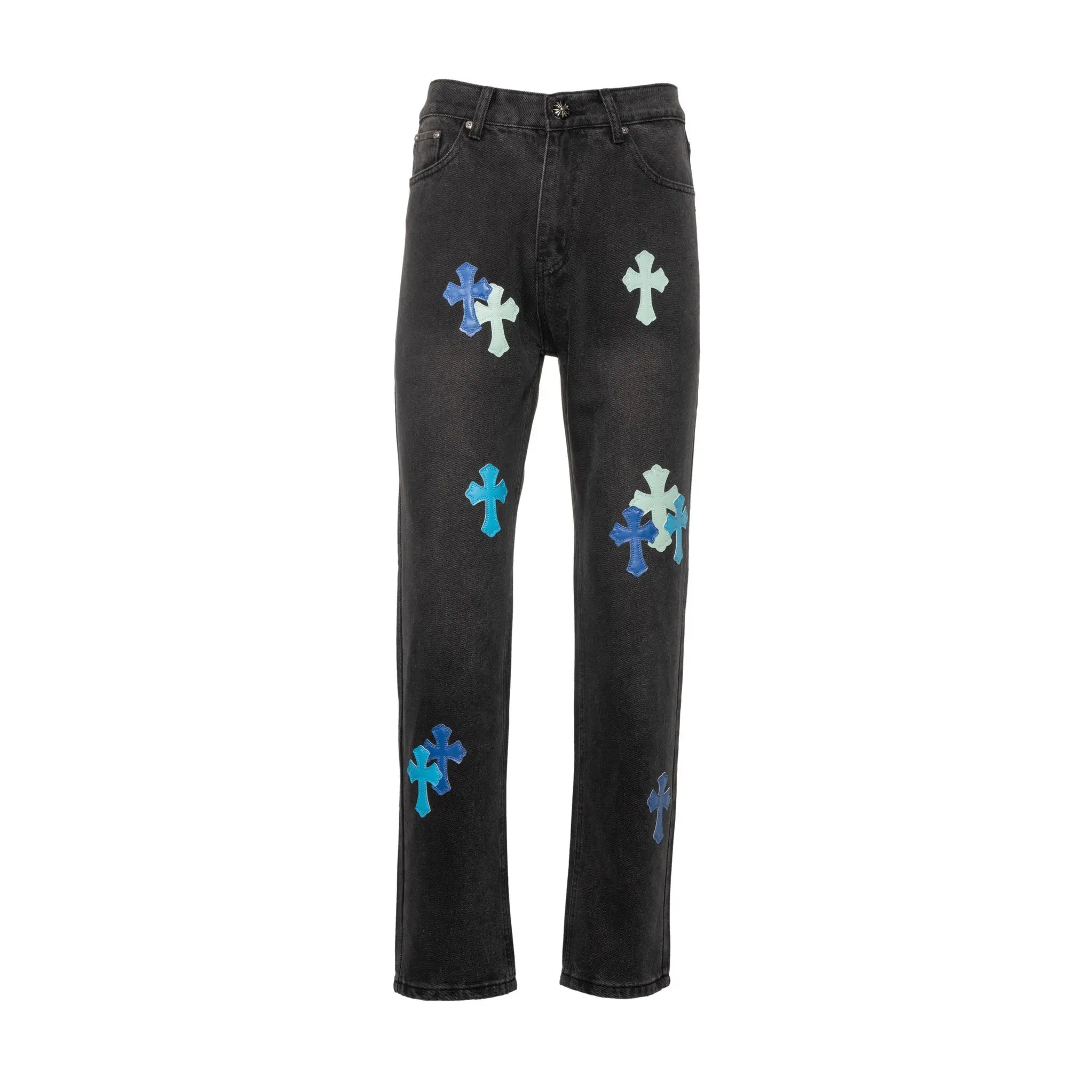 Leather Cross Patch Straight-Leg Jeans D16019752