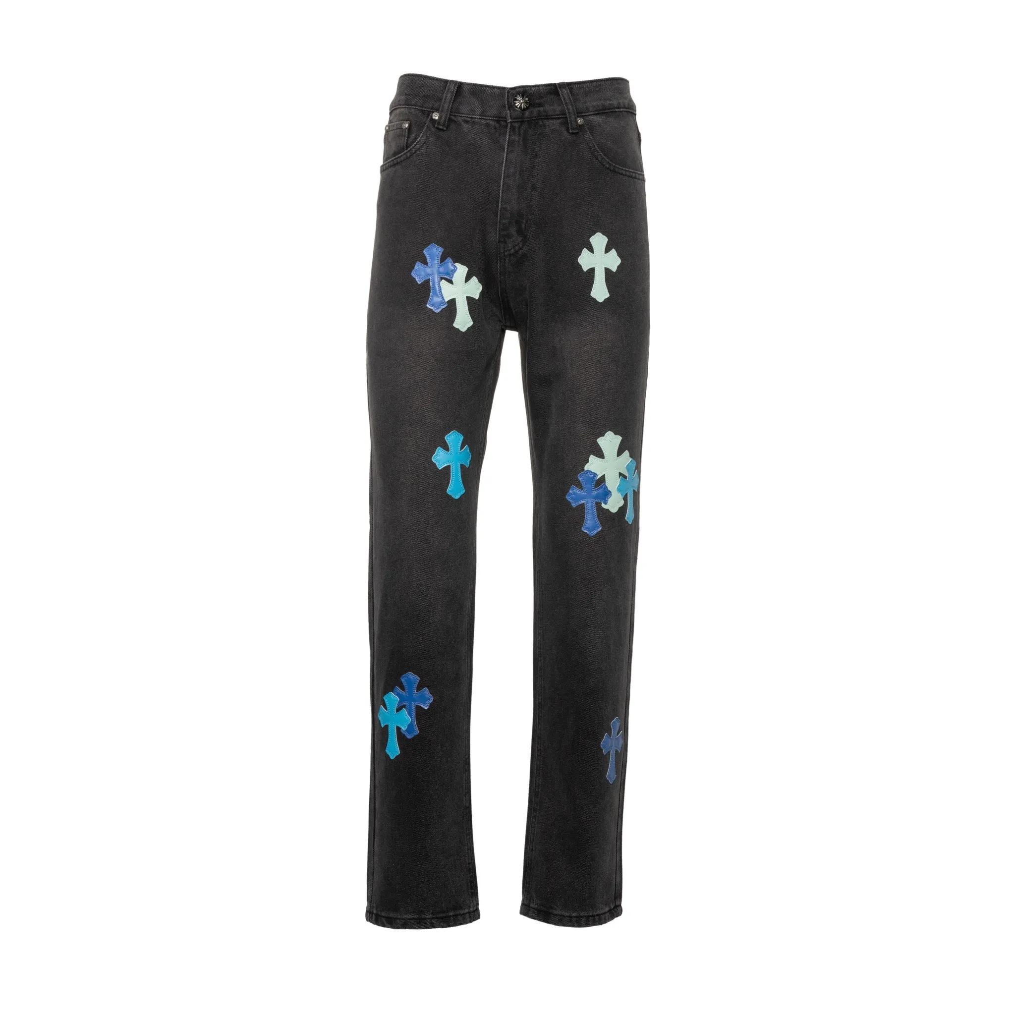 Leather Cross Patch Straight-Leg Jeans D16019752