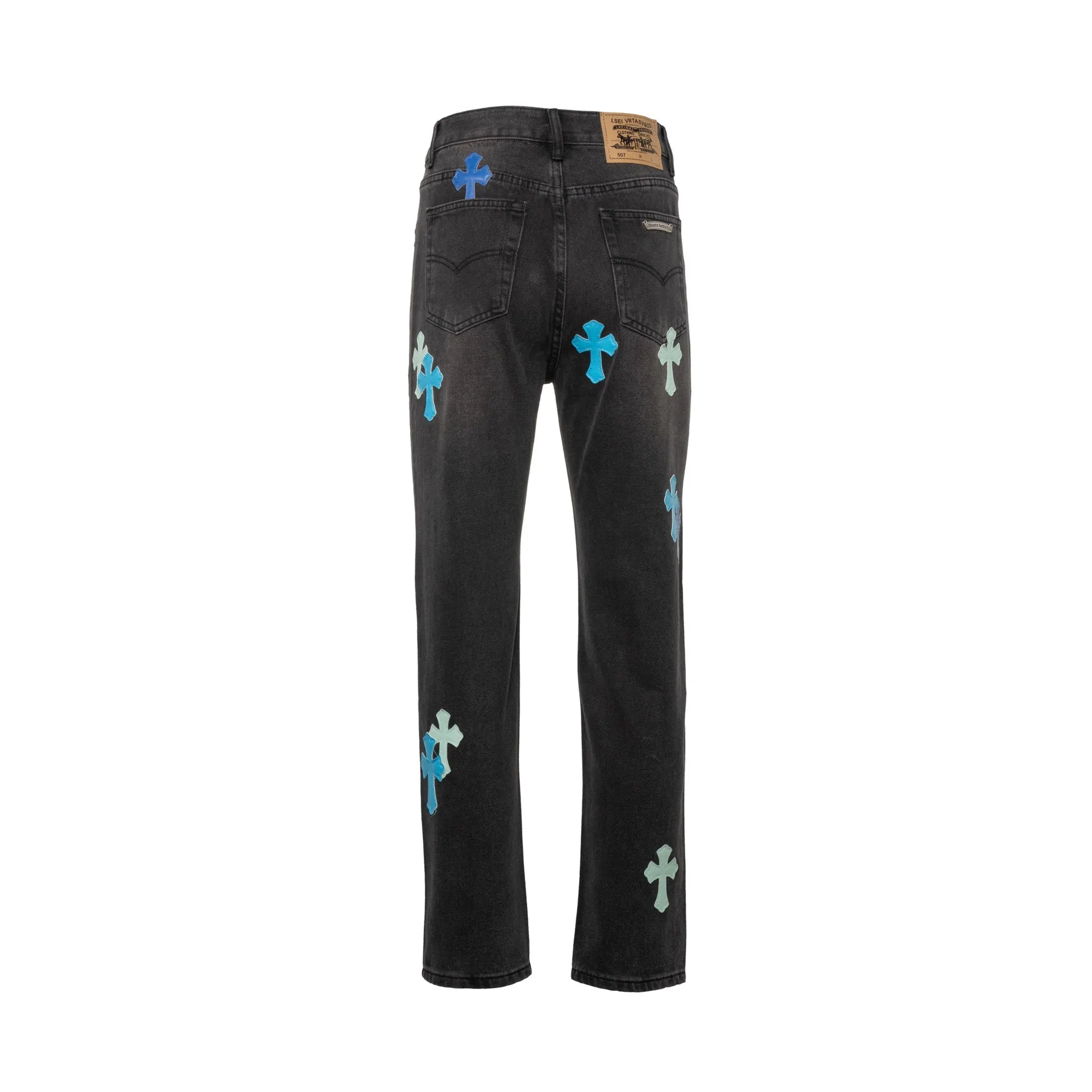 Leather Cross Patch Straight-Leg Jeans D16019752 — view 2