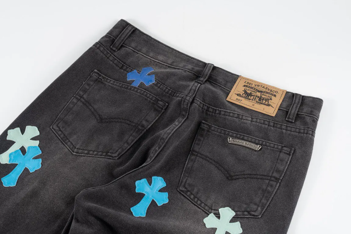 Leather Cross Patch Straight-Leg Jeans D16019752 — view 3